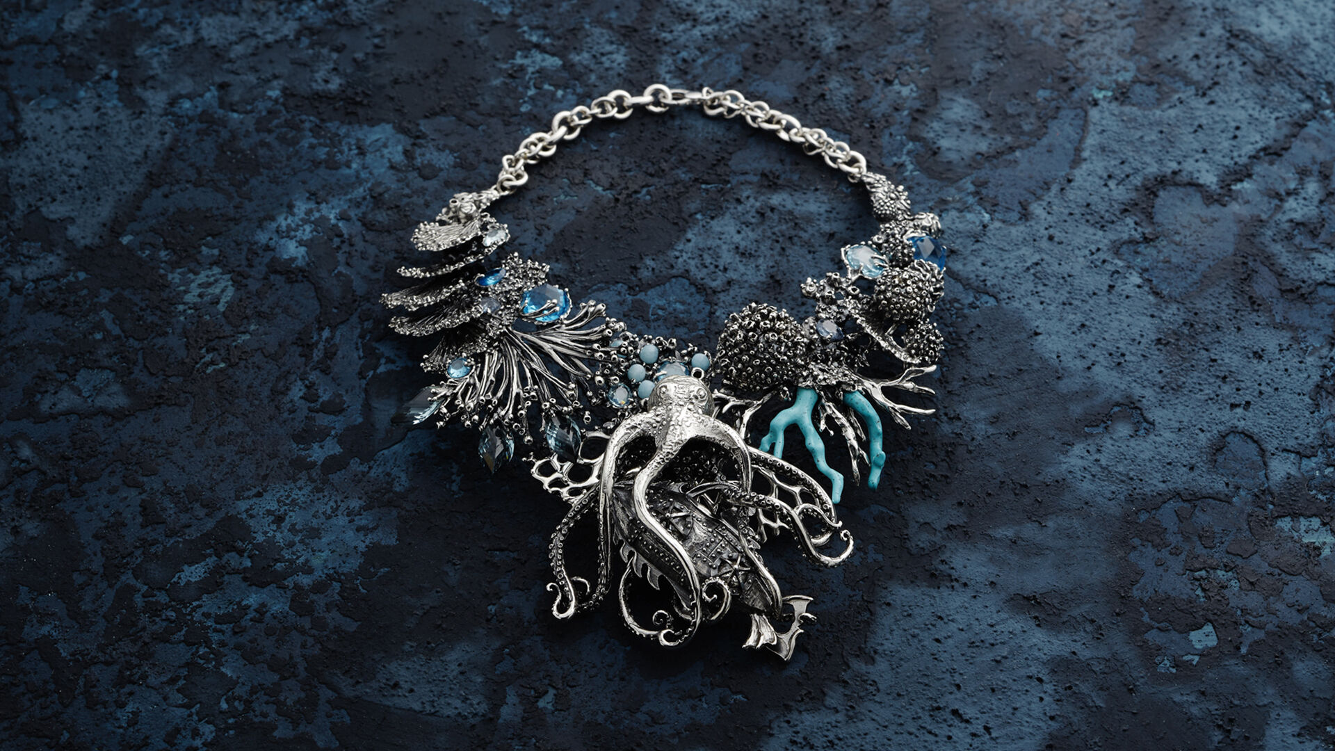 Nautilus silver octopus necklace