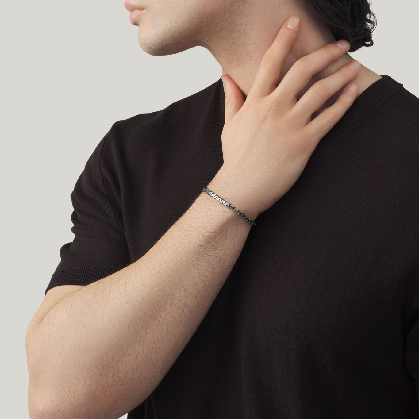 Black Greek Chain Bracelet, Black 925 rhodium-plated silver bracelet_image number 1_Giovanni Raspini