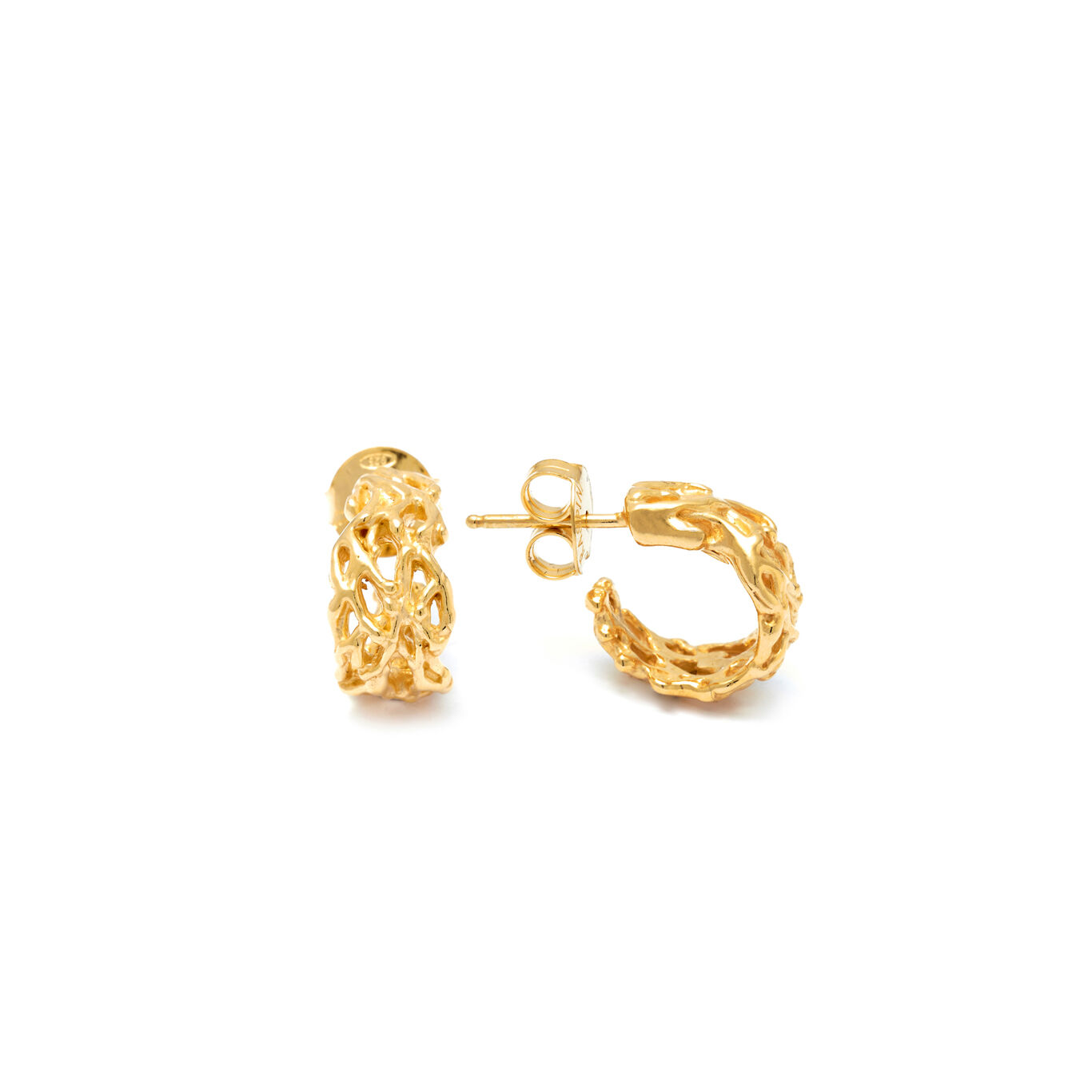 Coral Small Hoop Earrings, Hoop Earrings in 18k Gold Plated Sterling Silver_image number 2_Giovanni Raspini