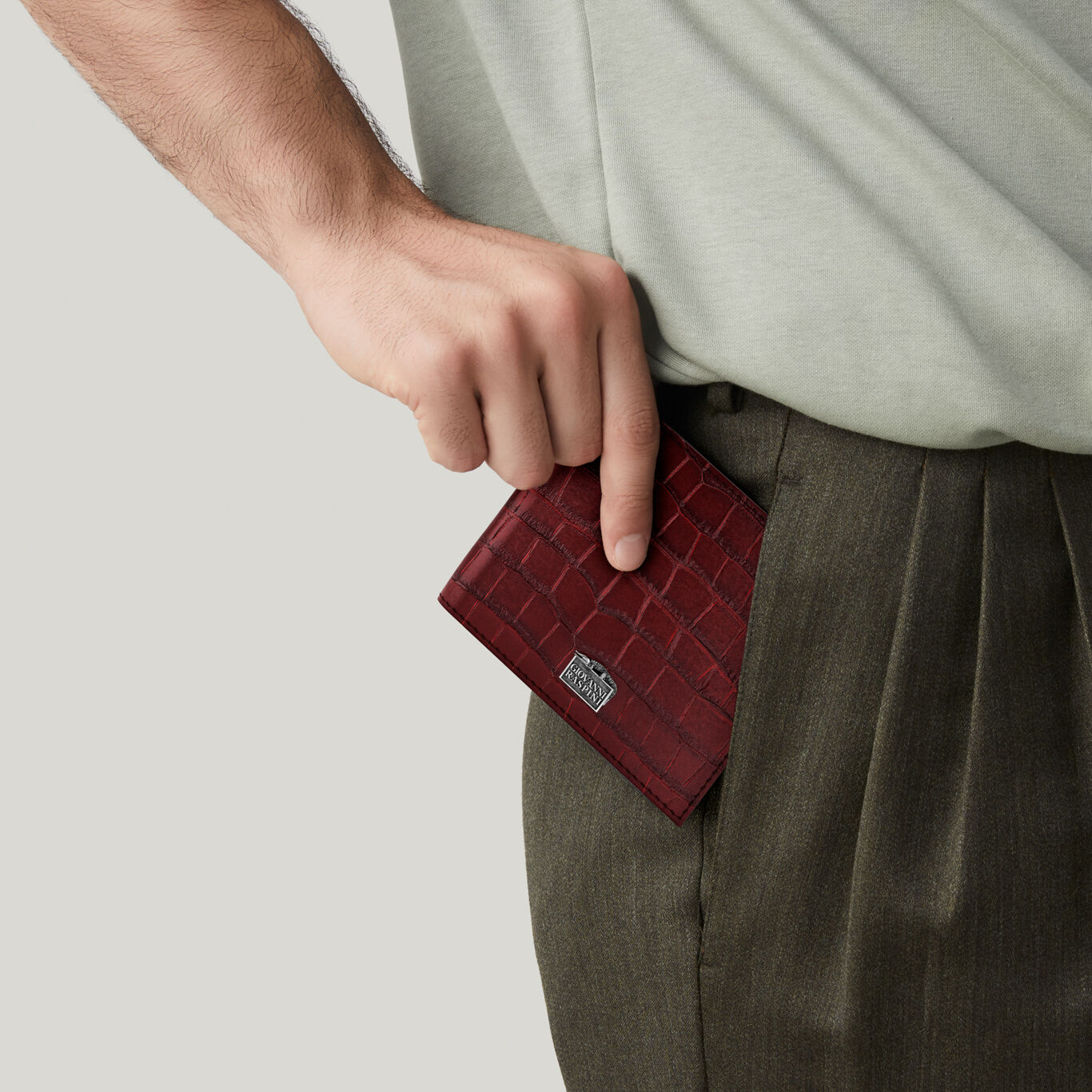 Burgundy Croco Leather Wallet, Leather wallet with iconic sterling silver decoration_image number 4_Giovanni Raspini