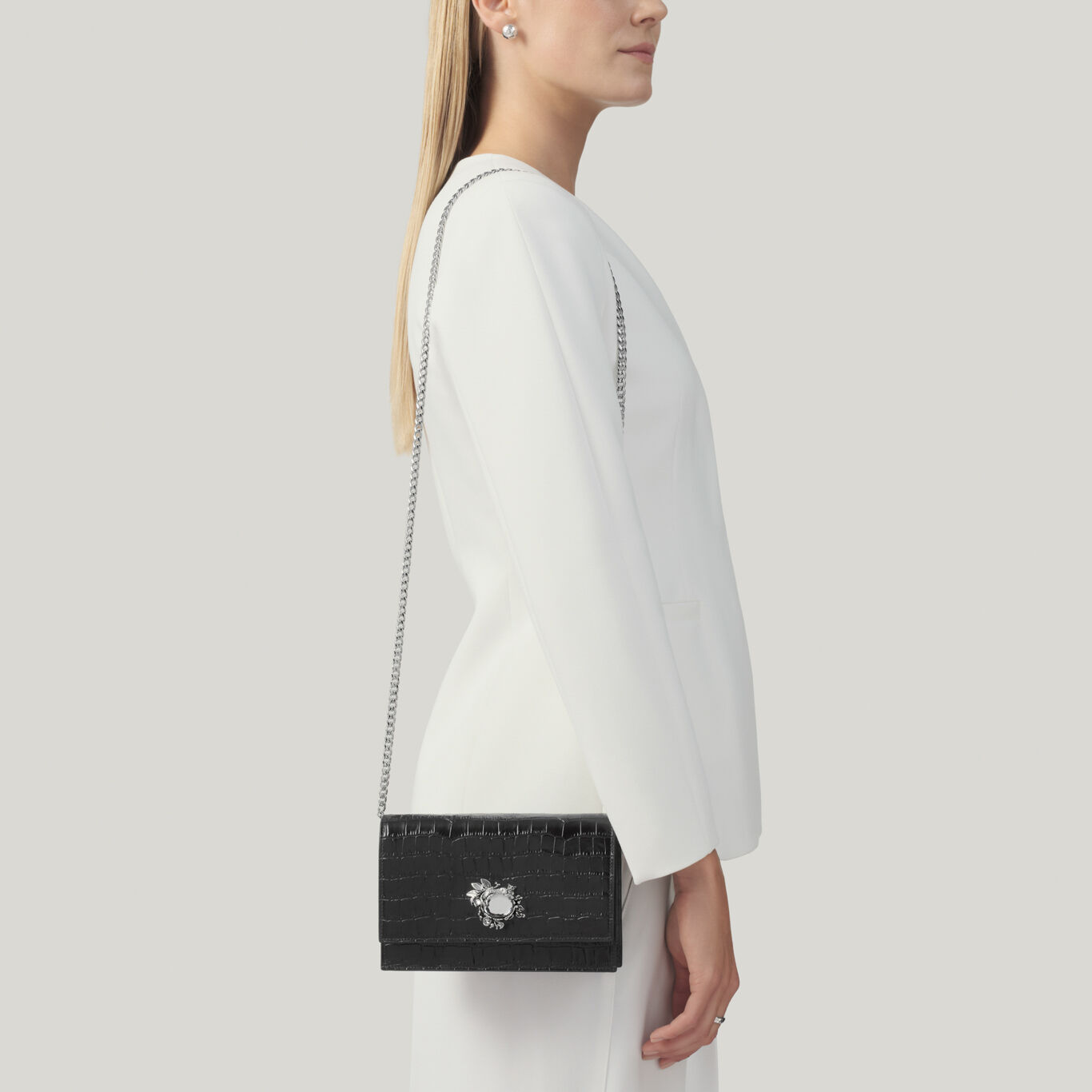 Black Croco Leather Jungle Clutch Bag