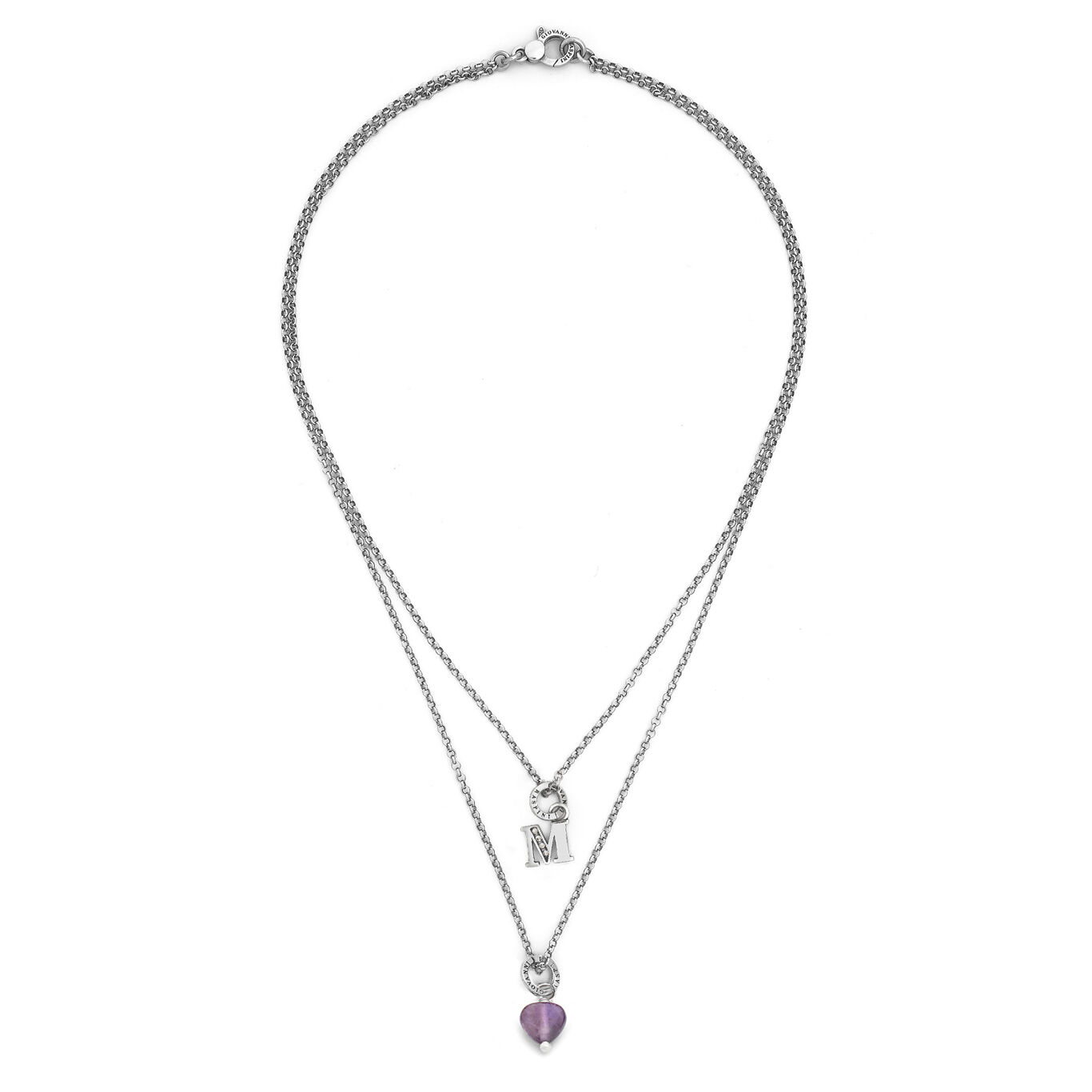 Collier Cadeau pr&eacute;cieux Lettre M, Necklace en argent 925, am&eacute;thyste et zircon_image number 1_Giovanni Raspini