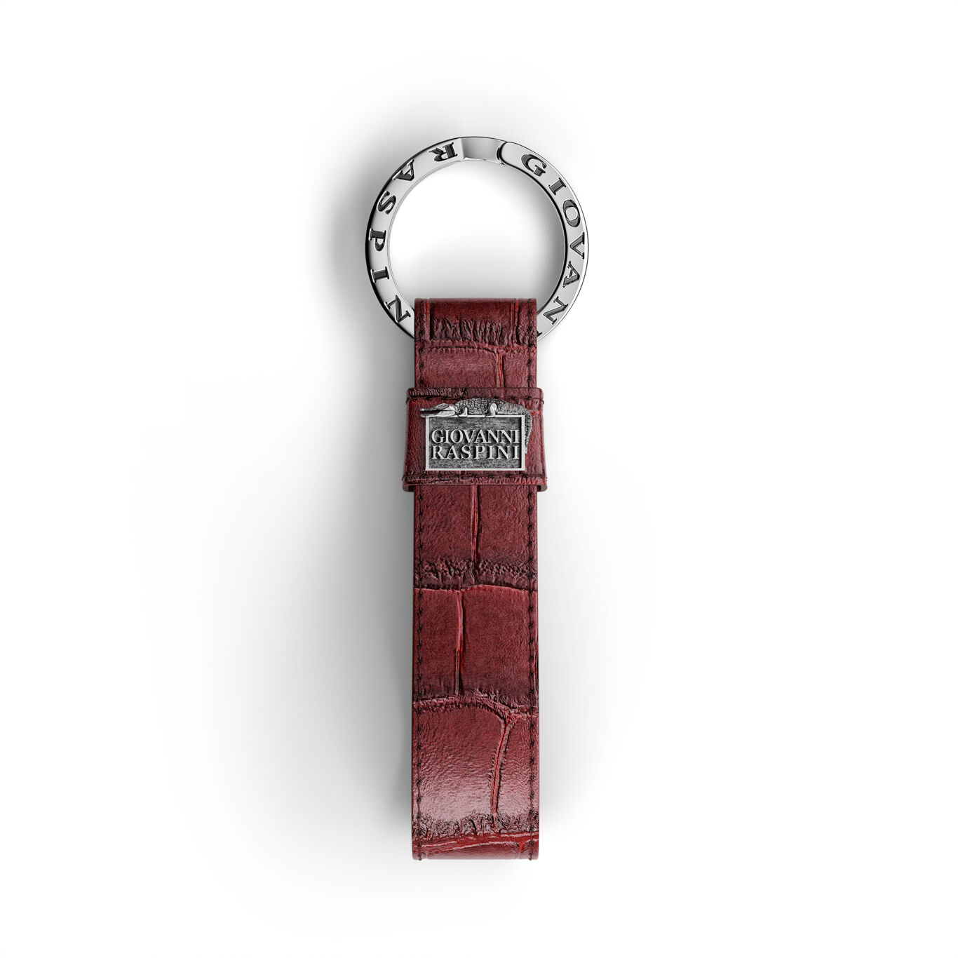 Burgundy Croco Leather Key Ring, Leather keyring with iconic sterling silver decoration_image number 2_Giovanni Raspini