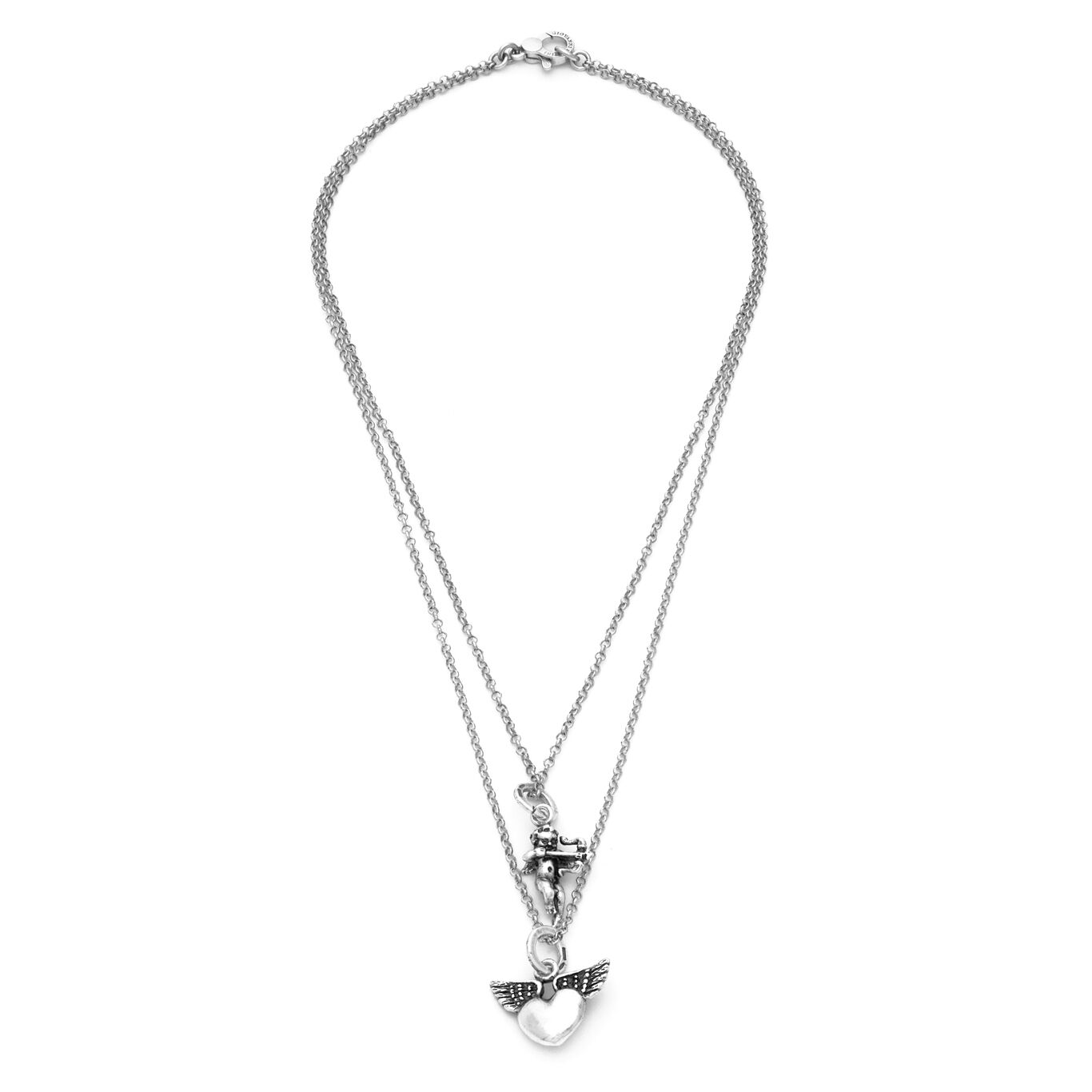 Winged Heart and Bow Putto Necklace