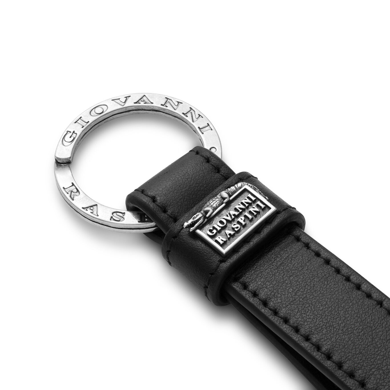 Smooth Leather Key Ring, Leather keyring with iconic sterling silver decoration_image number 1_Giovanni Raspini