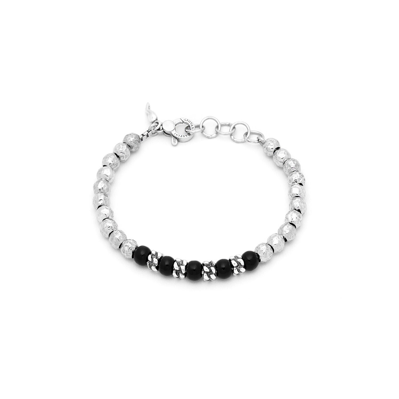 Onyx Spheres And Wheat Chain Bracelet