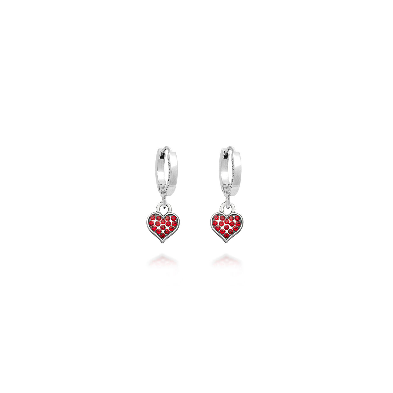 Boucles d'oreilles Huggie c&oelig;ur cristaux rouge