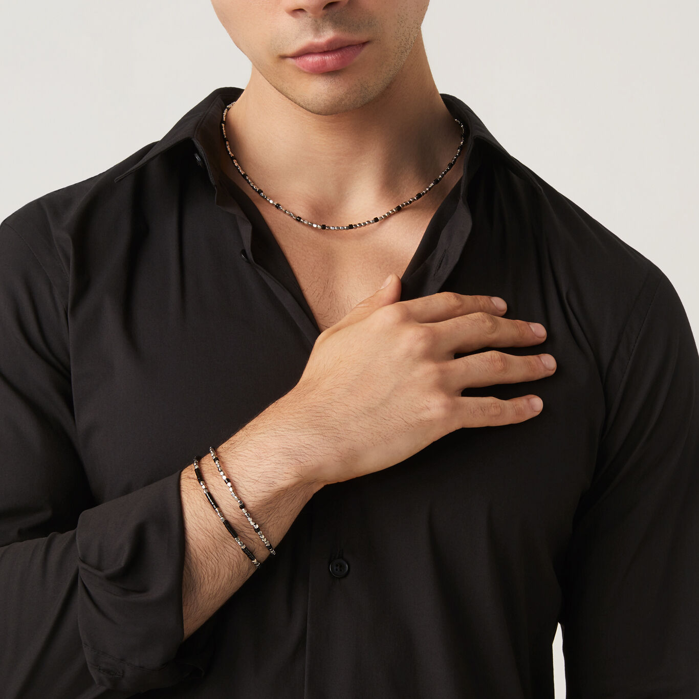 Onyx And Cubes Bracelet, Bracelet in Sterling Silver and onyx_image number 2_Giovanni Raspini