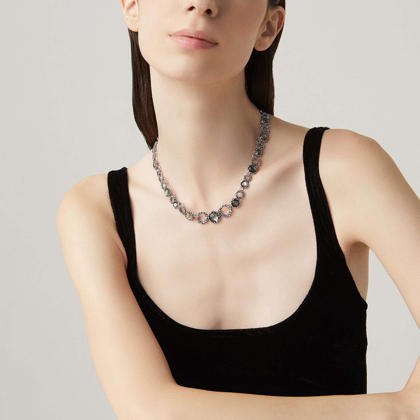 Maui Necklace, Necklace in Sterling Silver, mother of pearl and hyaline quartz_image number 1_Giovanni Raspini