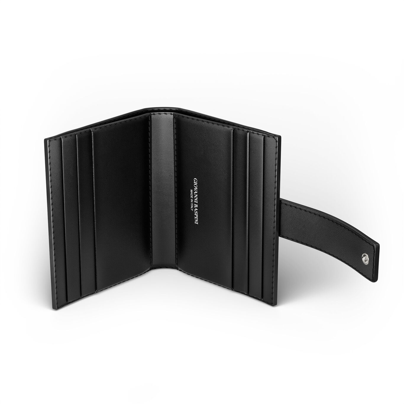 Portefeuille Porte-cartes en Cuir Croco Noir, Portefeuille en cuir et d&eacute;coration embl&eacute;matique en argent massif_image number 6_Giovanni Raspini