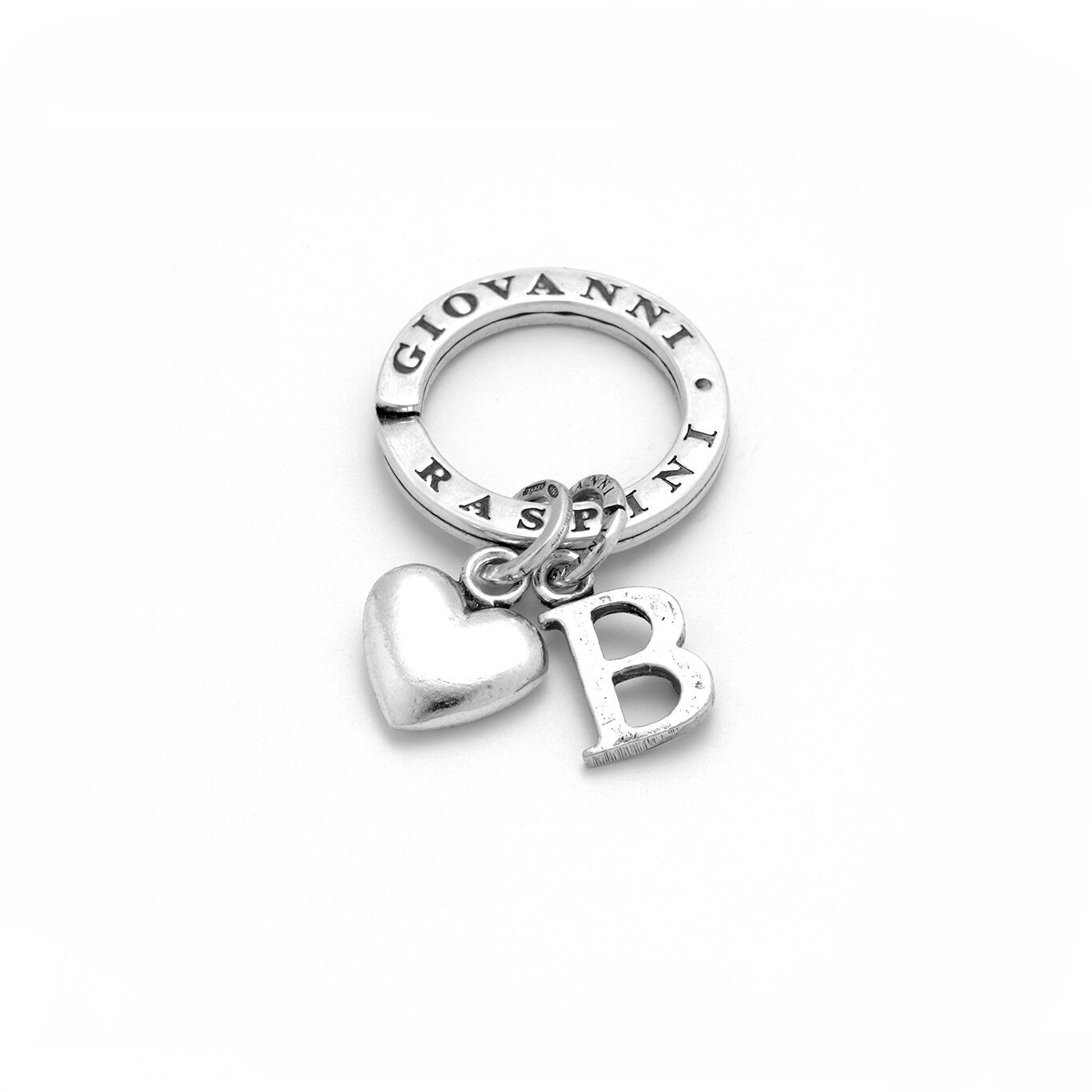 Porte-cl&eacute; avec Coeur et Lettre B, Porte-cl&eacute;s en argent massif_image number 0_Giovanni Raspini