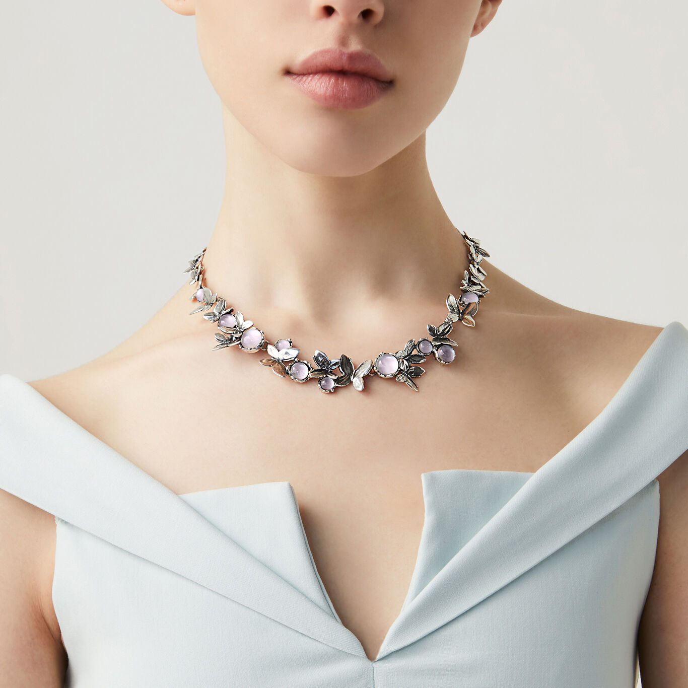 Pink Butterfly Necklace, Necklace in Sterling Silver, mother of pearl and  quartz_image number 1_Giovanni Raspini