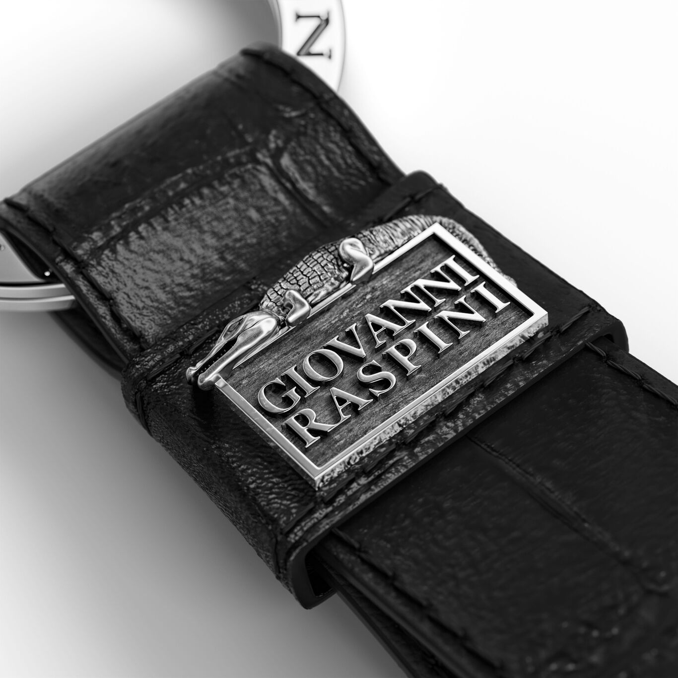 Porte-clés en Cuir Croco Noir