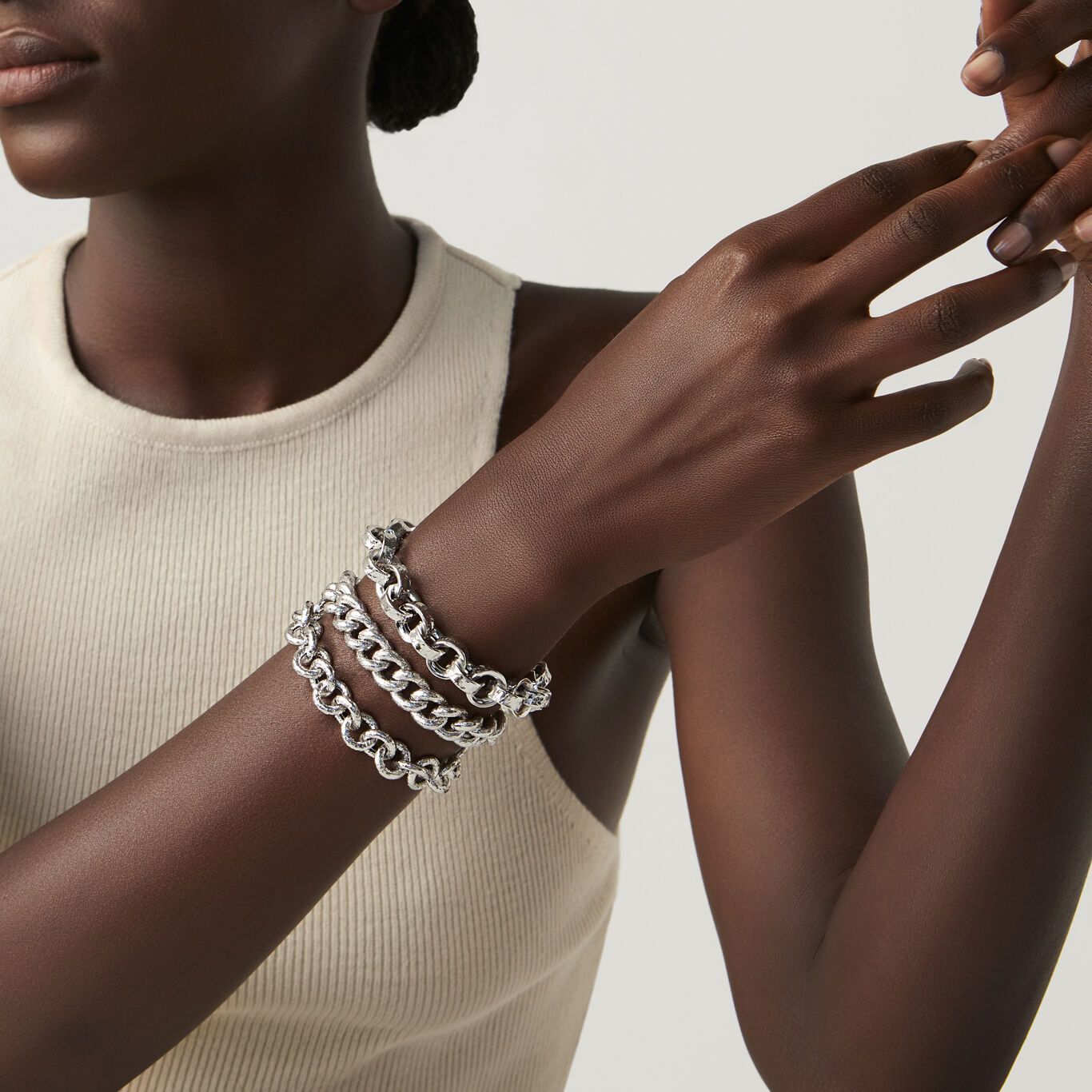 Bracelet mailles jaseron martel&eacute;es, Bracelet en argent massif_image number 2_Giovanni Raspini