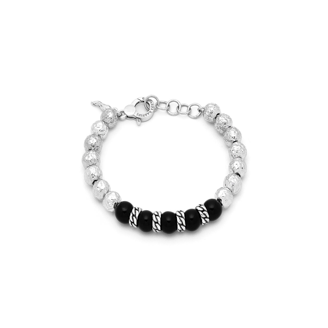 Onyx Spheres And Wheat Chain Big Bracelet