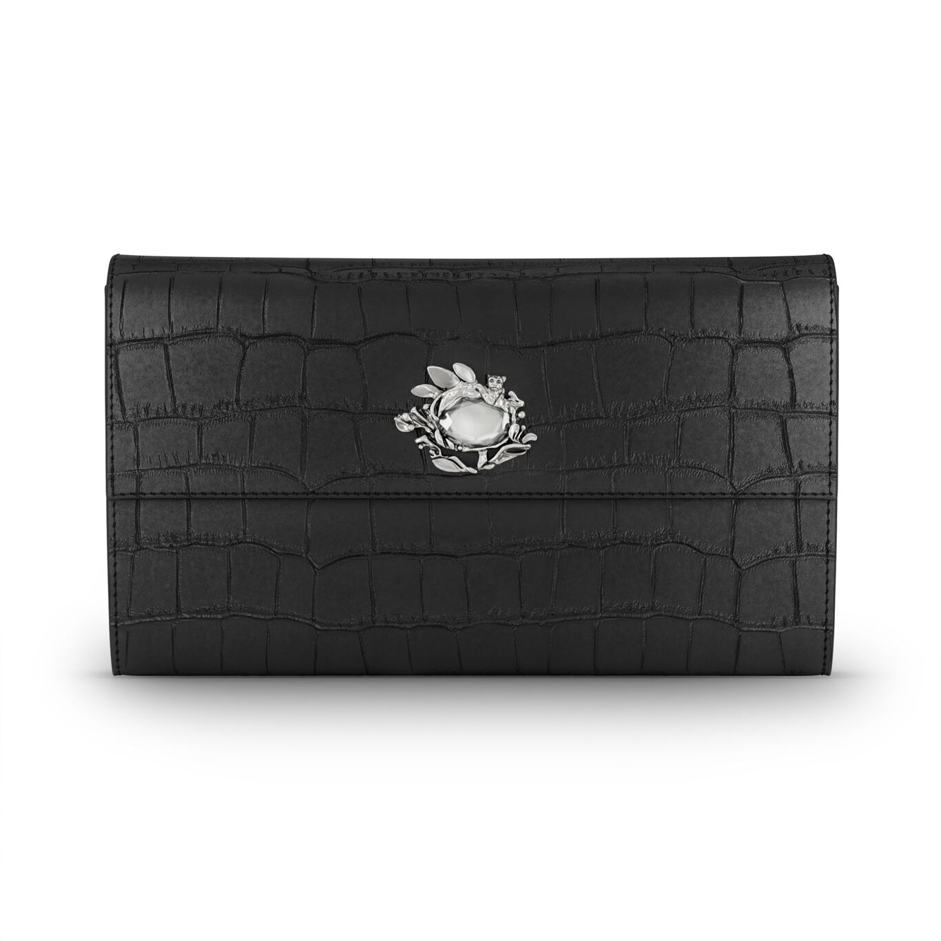 Portefeuille Continental Jungle en Cuir Croco Noir, Portefeuille en cuir et d&eacute;coration en bronzobianco_image number 0_Giovanni Raspini