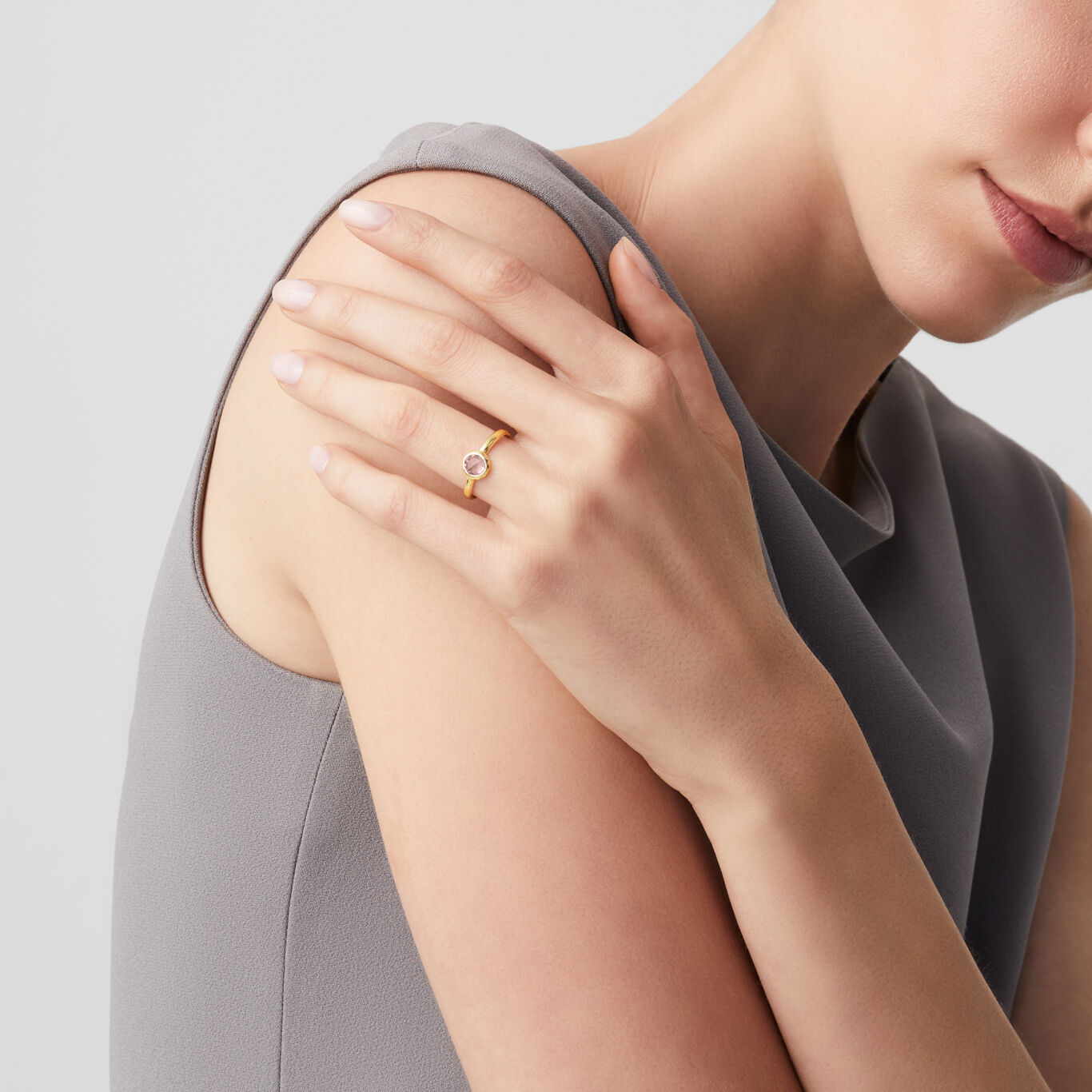 Anello Loop Cipria Piccolo, Anello in Argento 925 dorato e cristallo cipria_image number 1_Giovanni Raspini