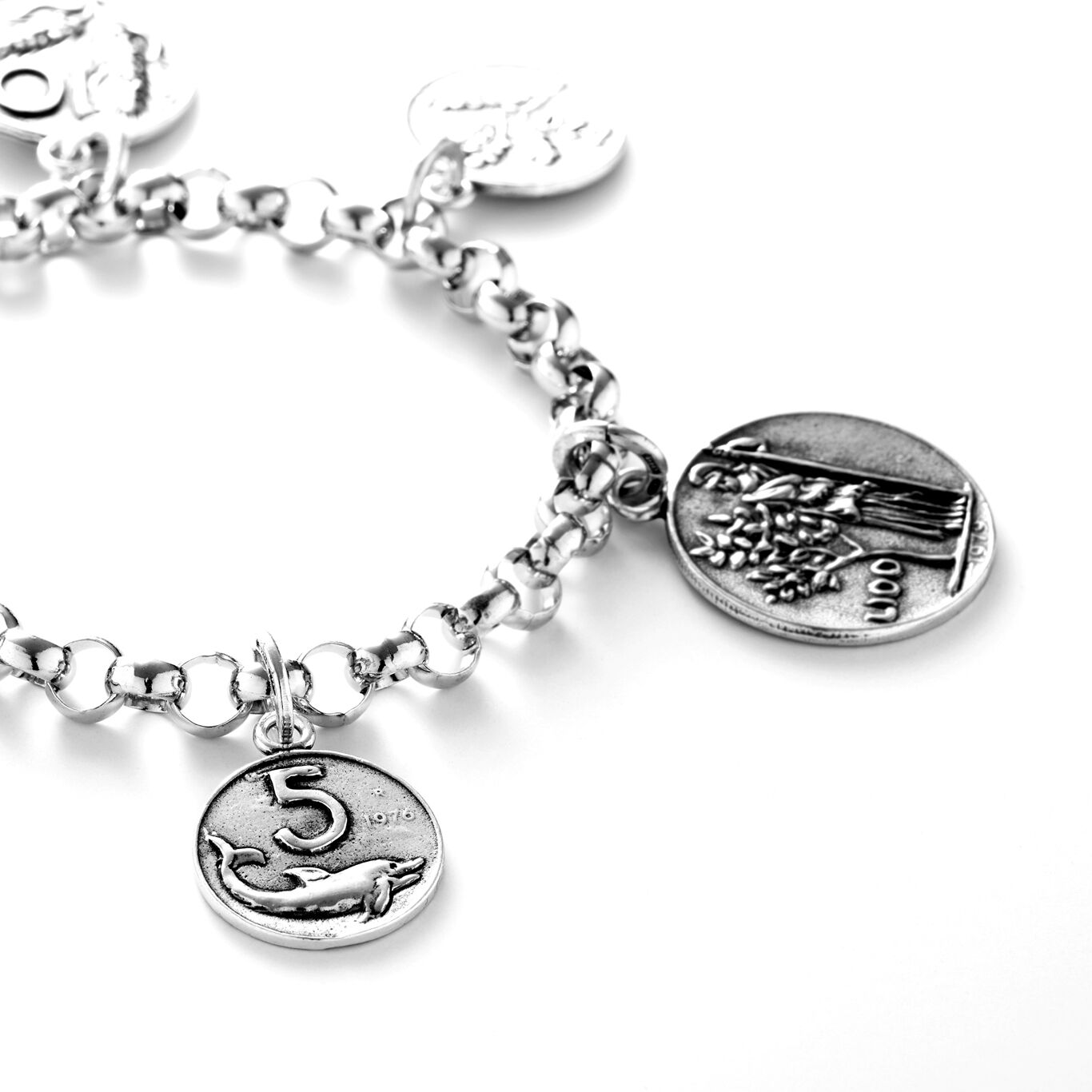 5 lire coin Charm, Charm in Sterling Silver_image number 2_Giovanni Raspini