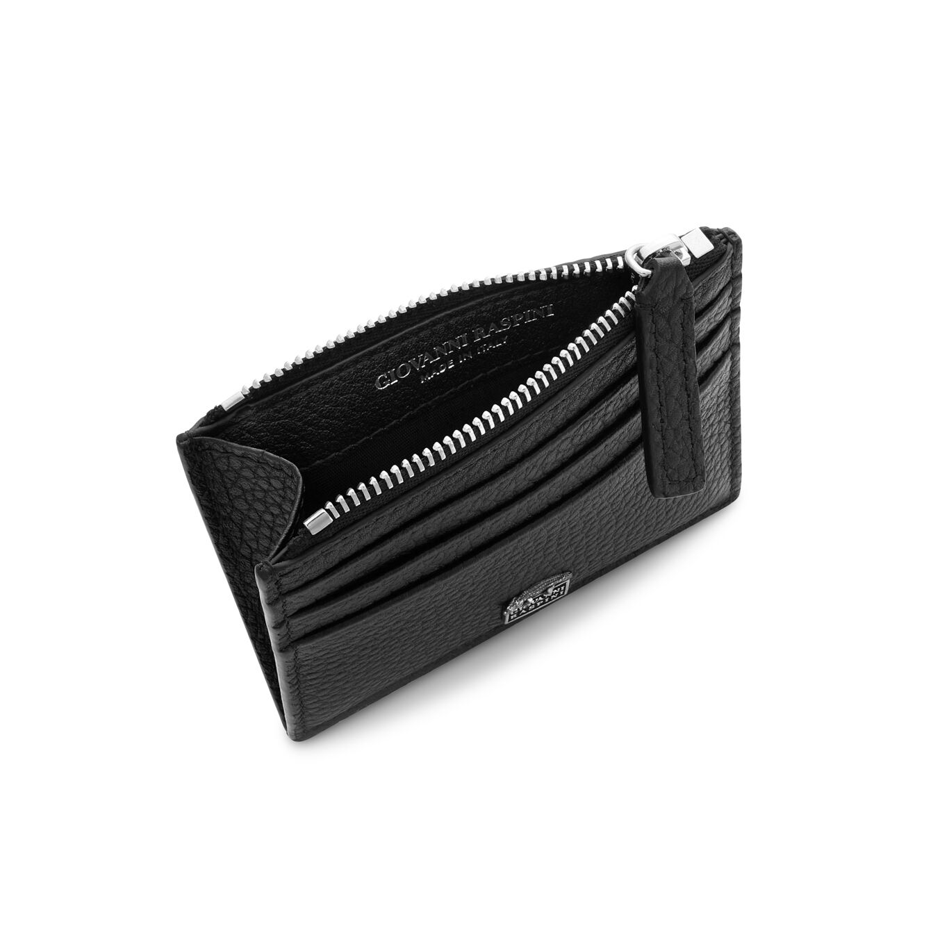 Embossed Leather Card Holder with zip closure, Leather cardholder with iconic sterling silver decoration_image number 3_Giovanni Raspini