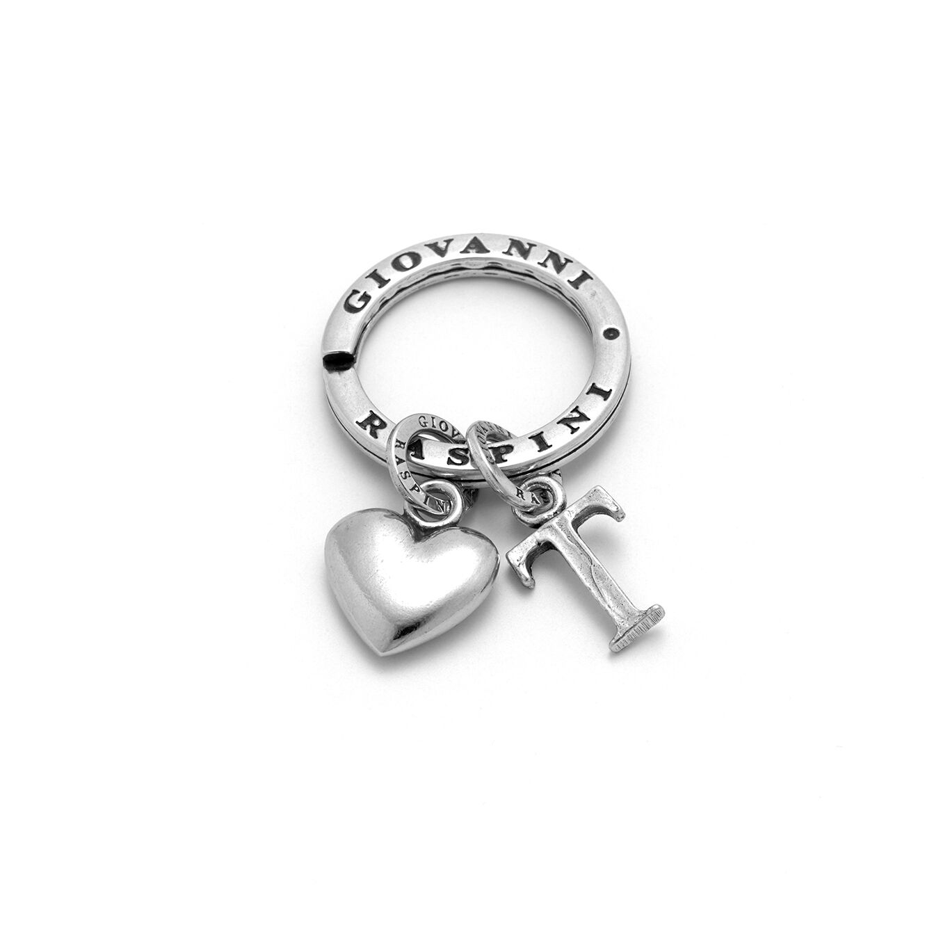 Key Ring with Heart and Letter T, Key ring in Sterling Silver_image number 0_Giovanni Raspini