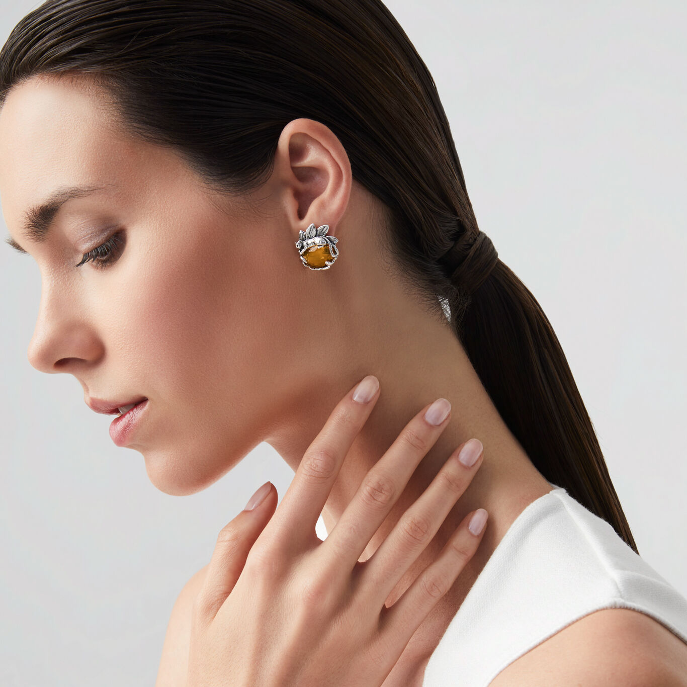 Eden Leopard Earrings, Earrings in Sterling Silver and citrine quartz_image number 1_Giovanni Raspini