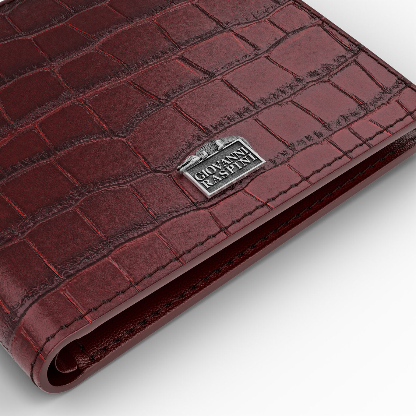 Burgundy Croco Leather Wallet, Leather wallet with iconic sterling silver decoration_image number 2_Giovanni Raspini