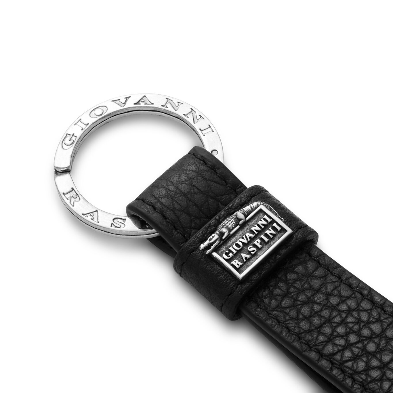 Embossed Leather Key Ring, Leather keyring with iconic sterling silver decoration_image number 1_Giovanni Raspini