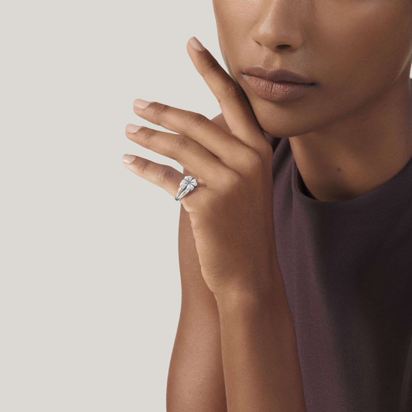 Four-Leaf Clover Pinkie Ring