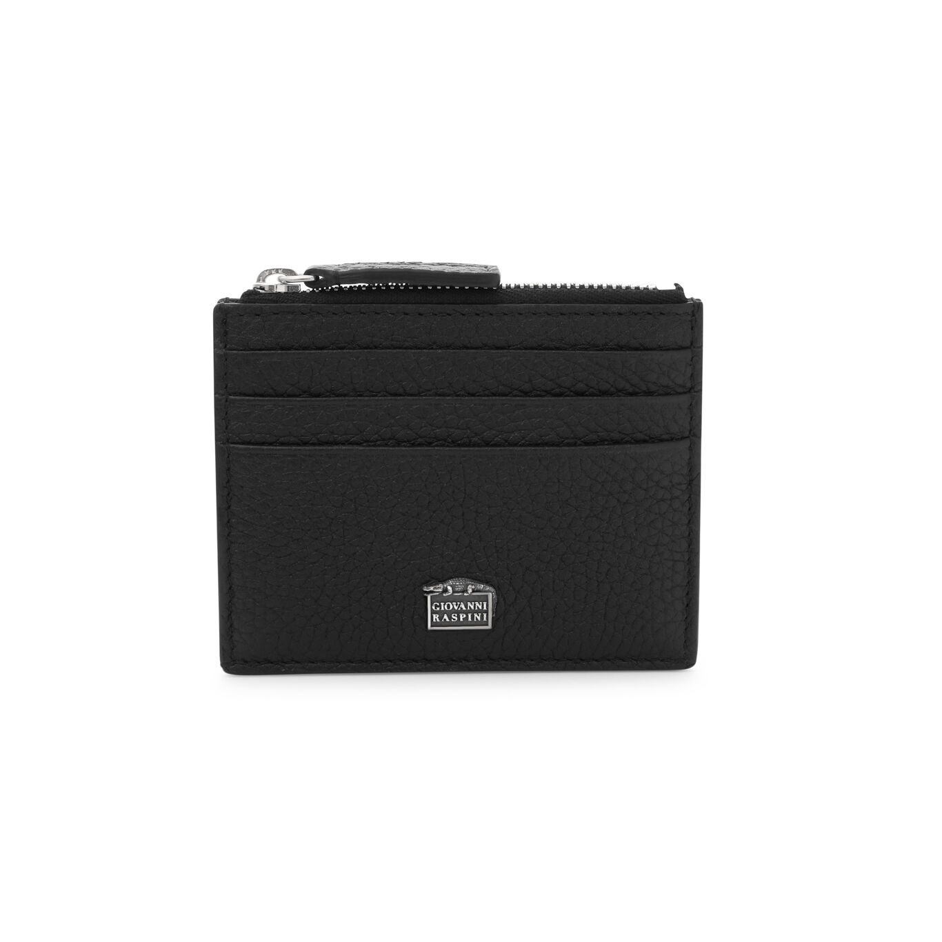 Embossed Leather Card Holder with zip closure, Leather cardholder with iconic sterling silver decoration_image number 0_Giovanni Raspini