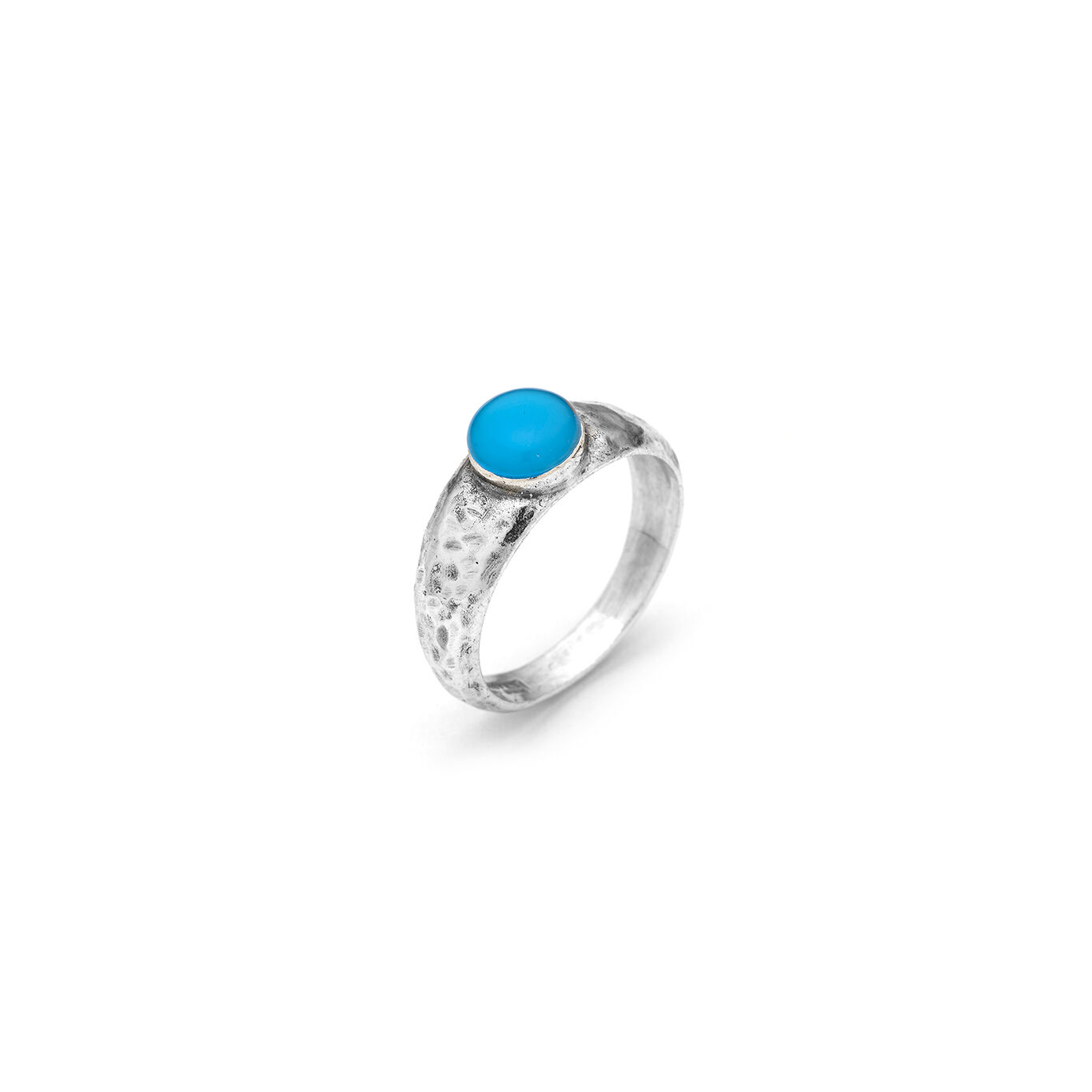 Light Blue Agate Hammered Ring