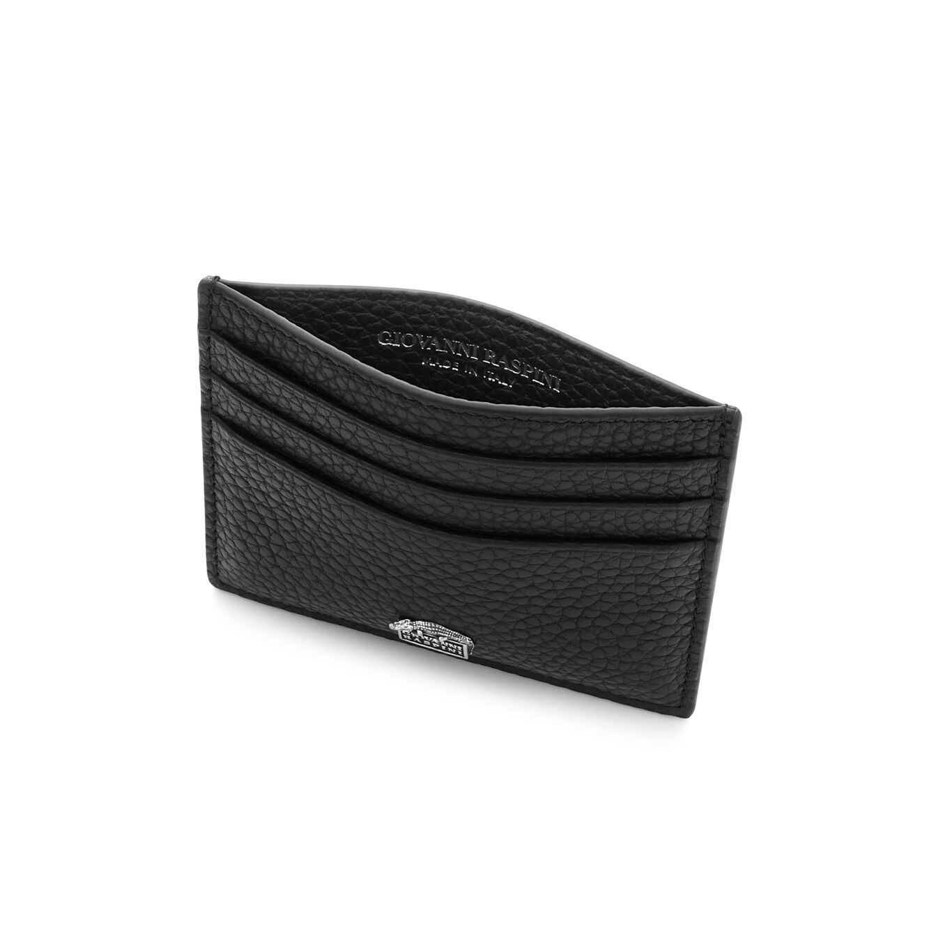 Embossed Leather Card Holder, Leather cardholder with iconic sterling silver decoration_image number 3_Giovanni Raspini