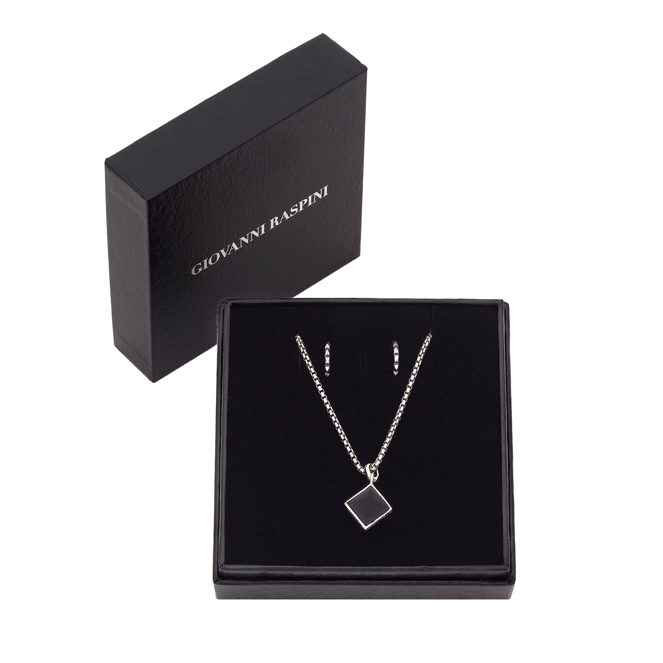 Ensemble Clous, Collier en argent massif et r&eacute;sine noire. Boucles d'oreilles rigide en argent massif_image number 2_Giovanni Raspini