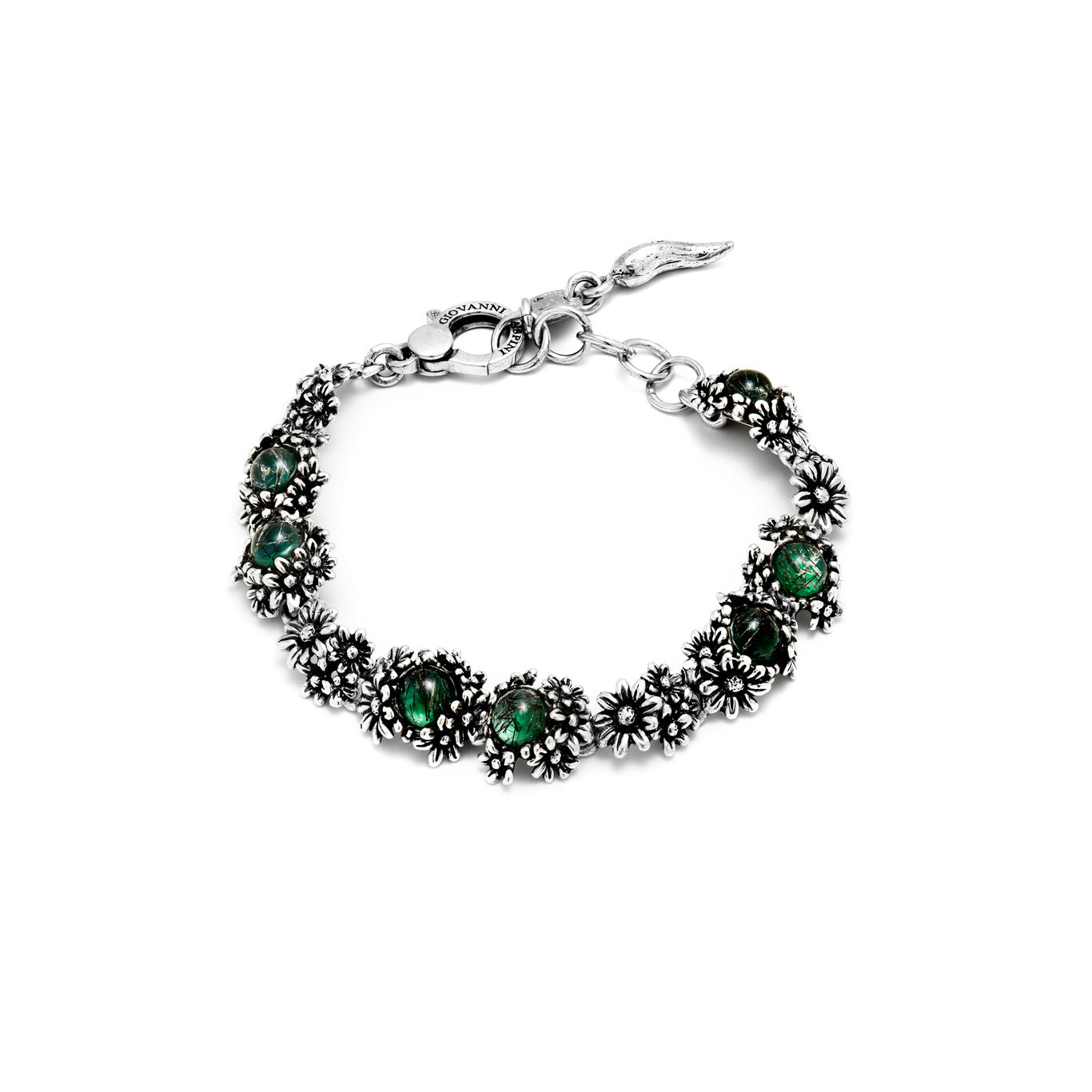 Pulsera Margaritas Garden, Pulsera de Plata 925, &aacute;gata verde y cuarzo turmalinado_image number 0_Giovanni Raspini