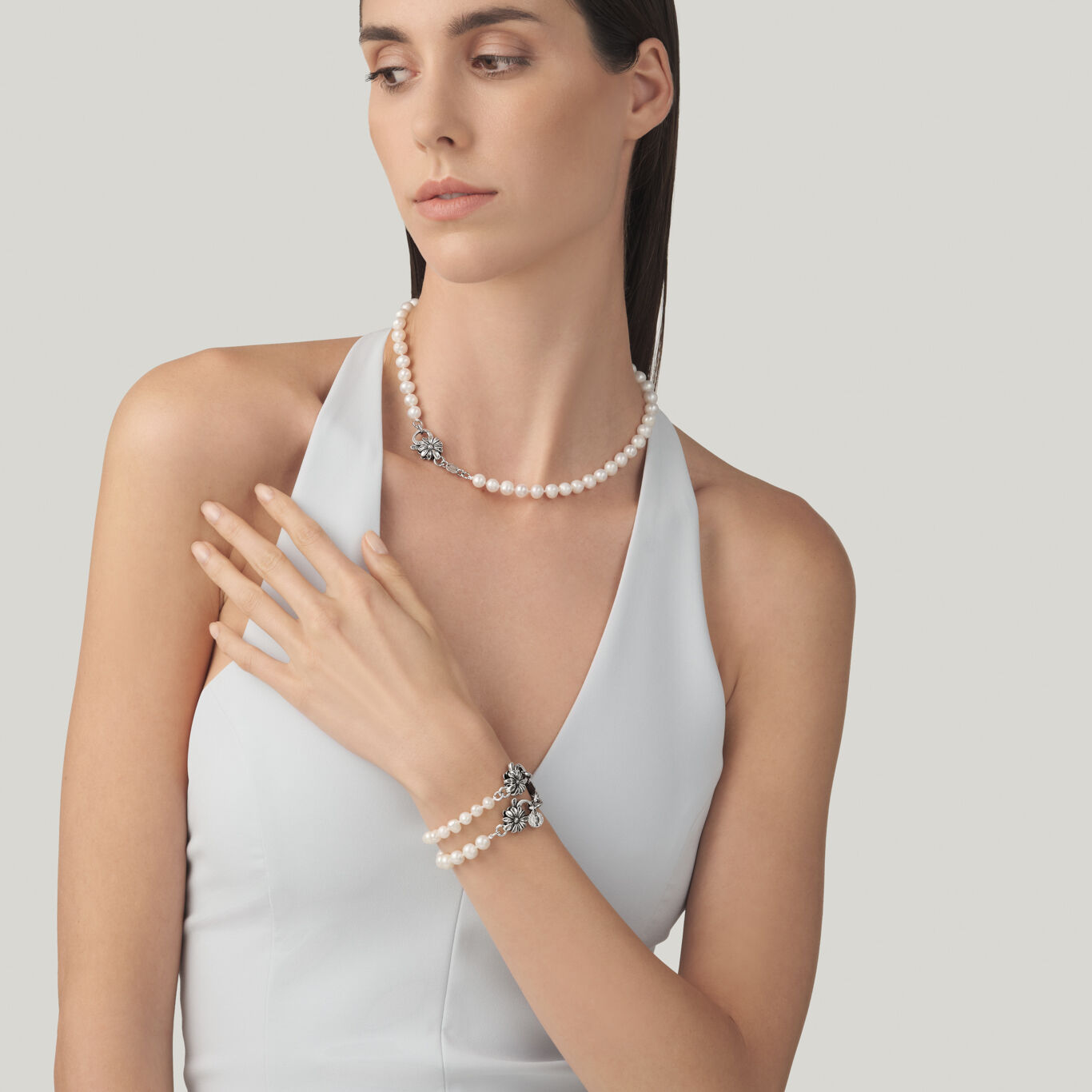 Daisy Pearl Bracelet, Bracelet in Sterling Silver and natural pearls_image number 2_Giovanni Raspini
