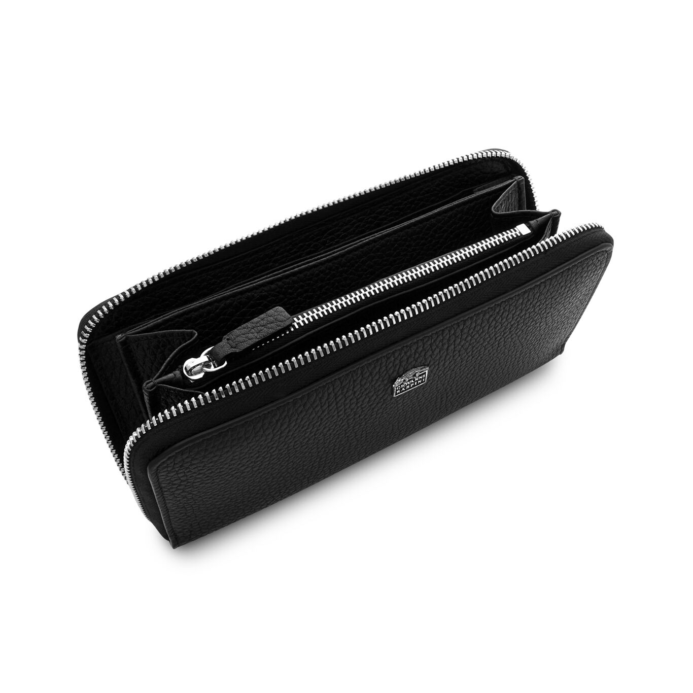 Large Embossed Leather Wallet with zip closure, Leather wallet with iconic sterling silver decoration_image number 3_Giovanni Raspini