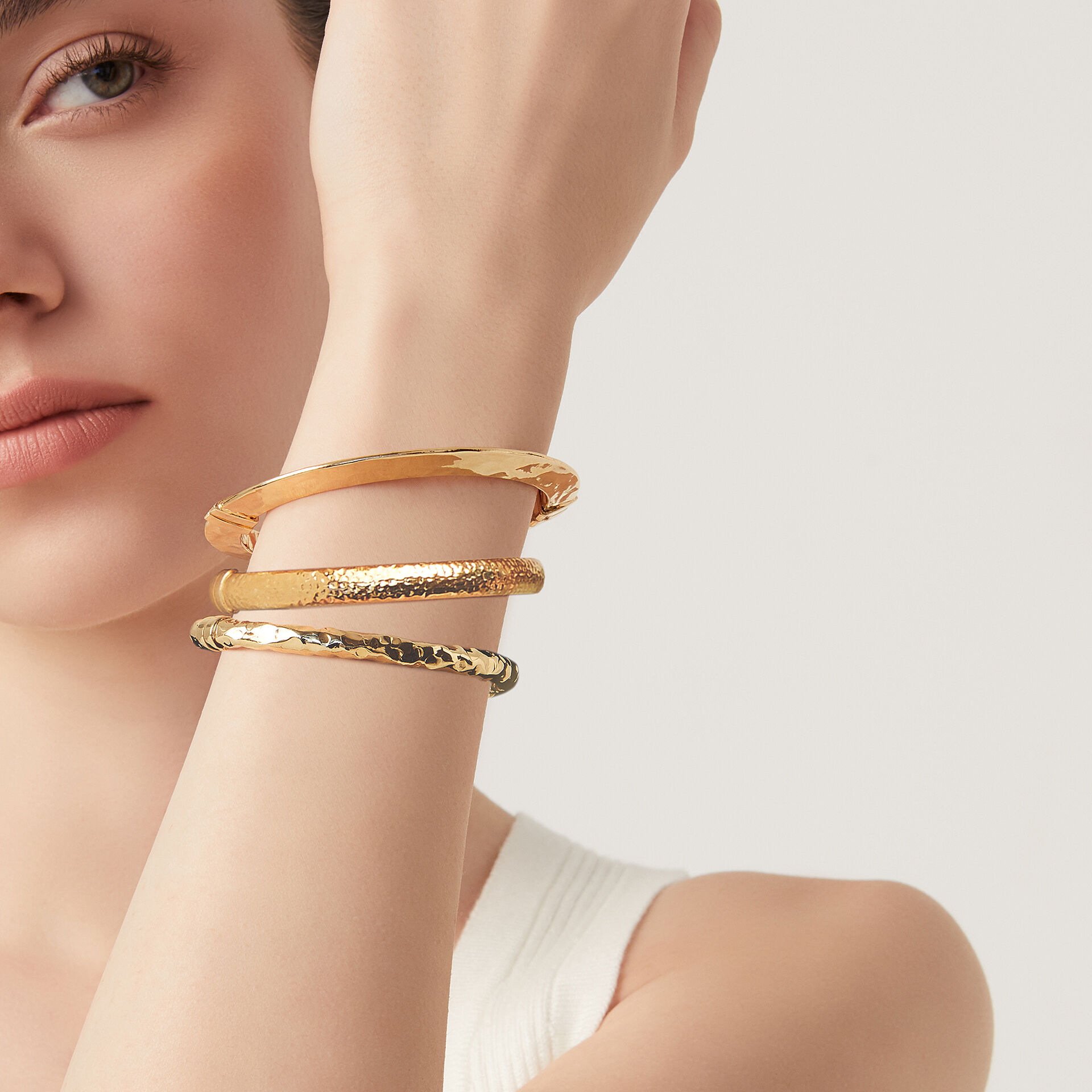 Gold-Plated Silver Rock Bangle Set image number 1