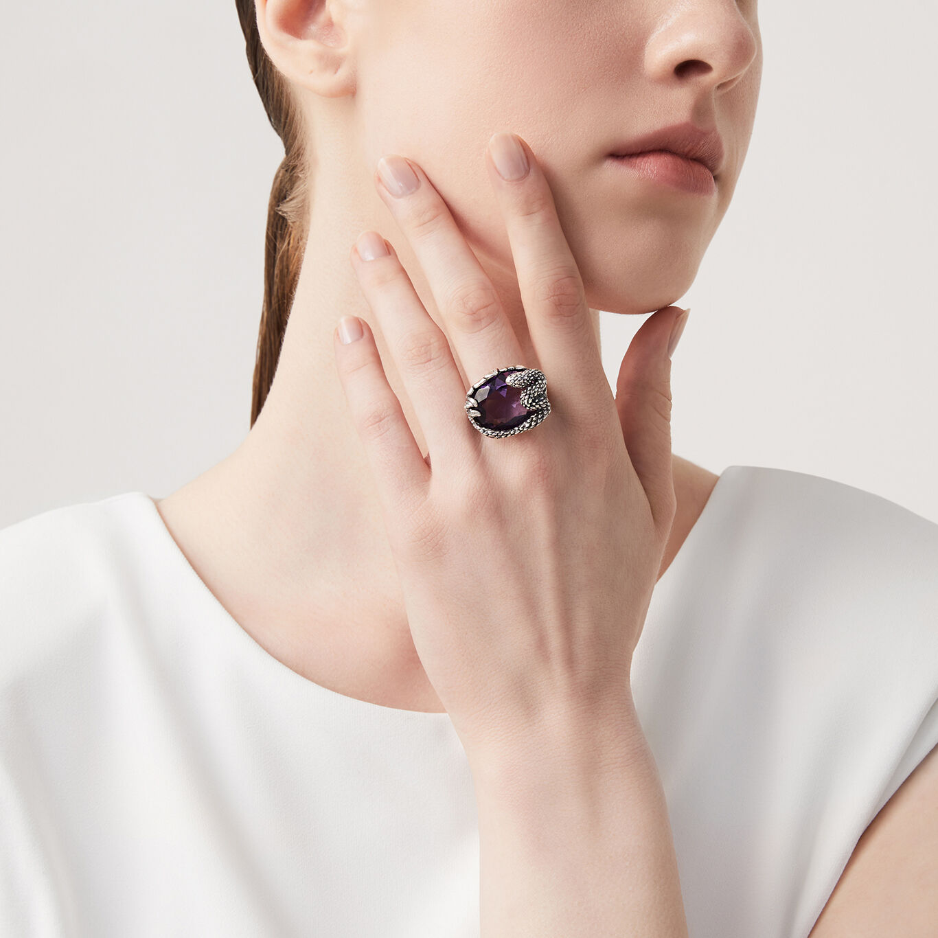 Eden Snake Big Ring, Ring in Sterling Silver and amethyst color quartz_image number 1_Giovanni Raspini
