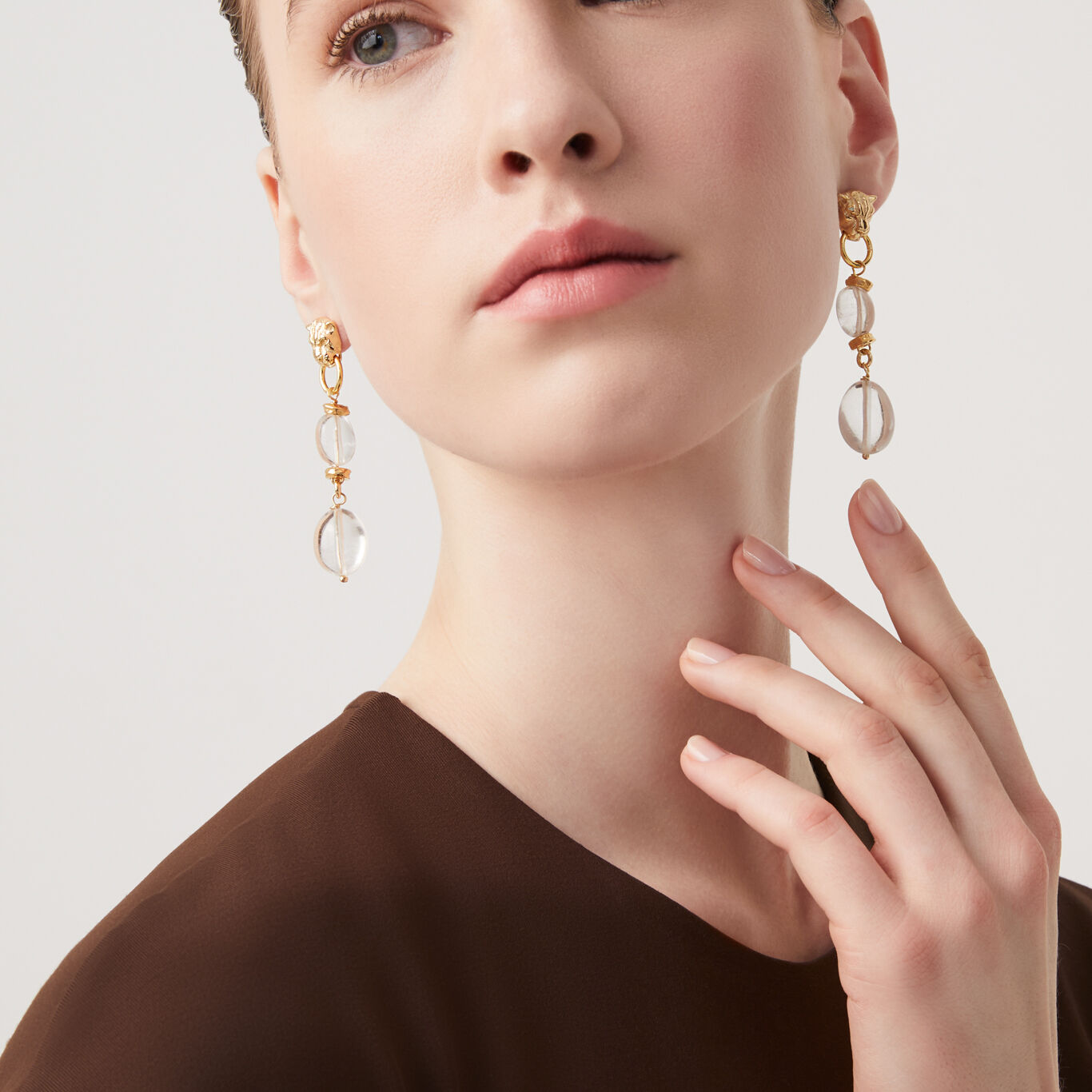 Leopard And Rock Crystal Earrings, Earrings in gold-plated Sterling Silver and rock crystal_image number 1_Giovanni Raspini