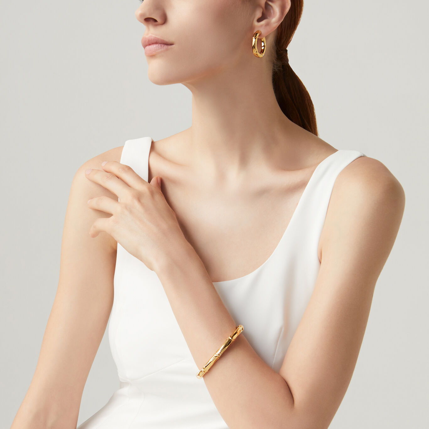 Bamboo Small Hoop Earrings, Hoop Earrings in 18k Gold Plated Sterling Silver_image number 2_Giovanni Raspini