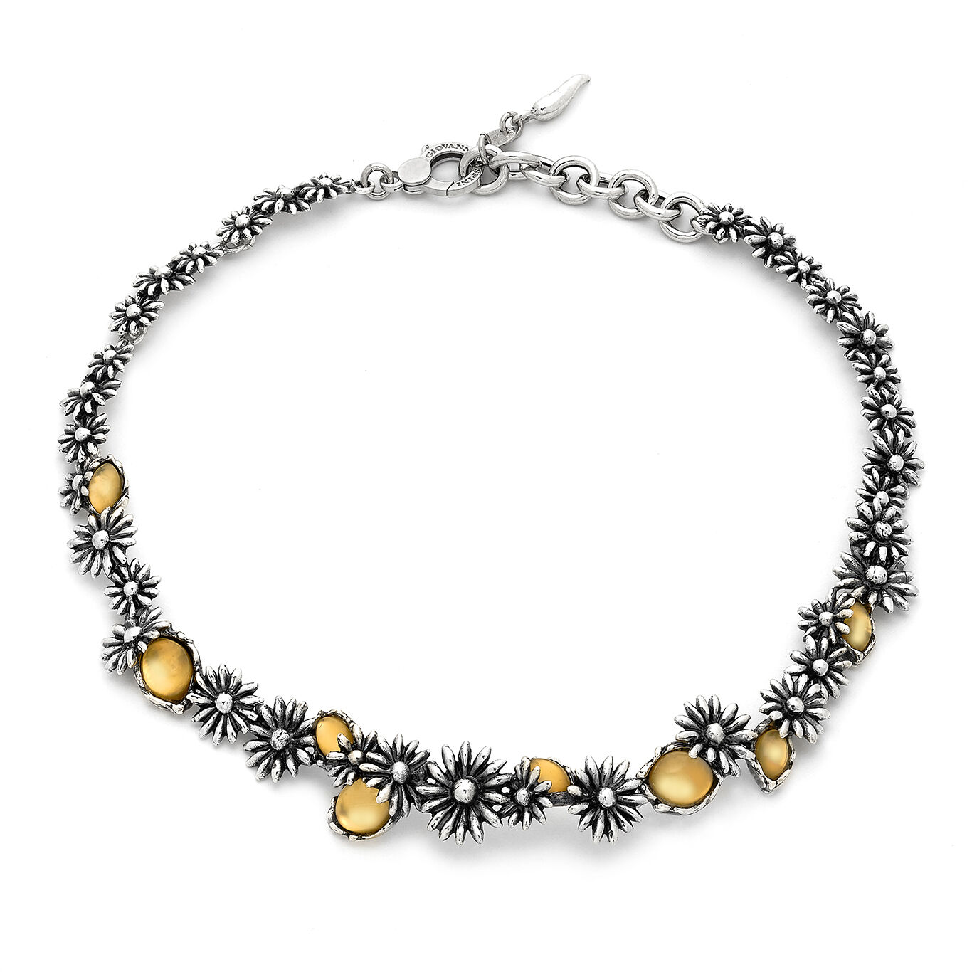 Yellow Daisy Necklace, Necklace in Sterling Silver, mother of pearl and  rock crystal_image number 0_Giovanni Raspini