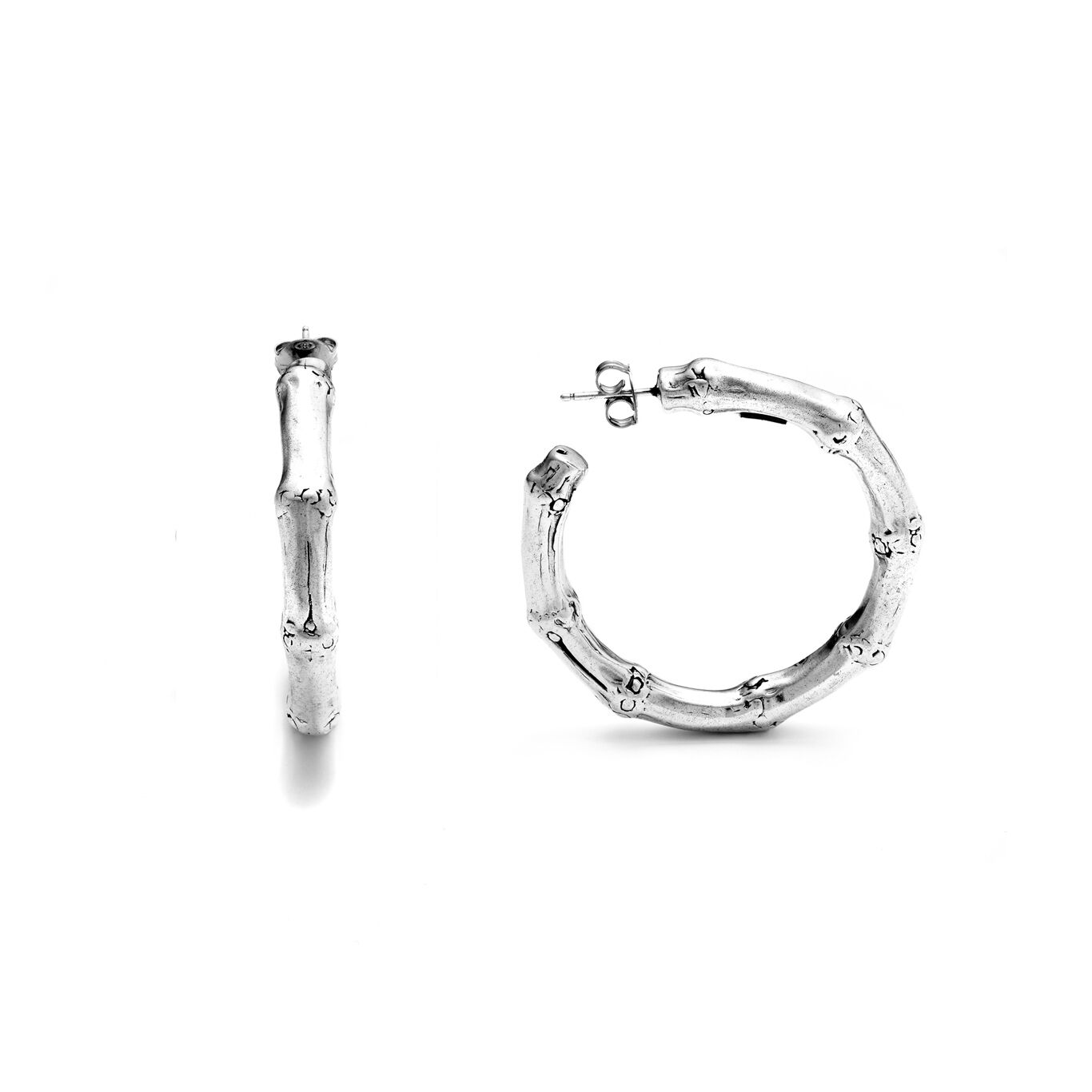 Bamboo Hoop Earrings, Hoop Earrings in Sterling Silver_image number 3_Giovanni Raspini