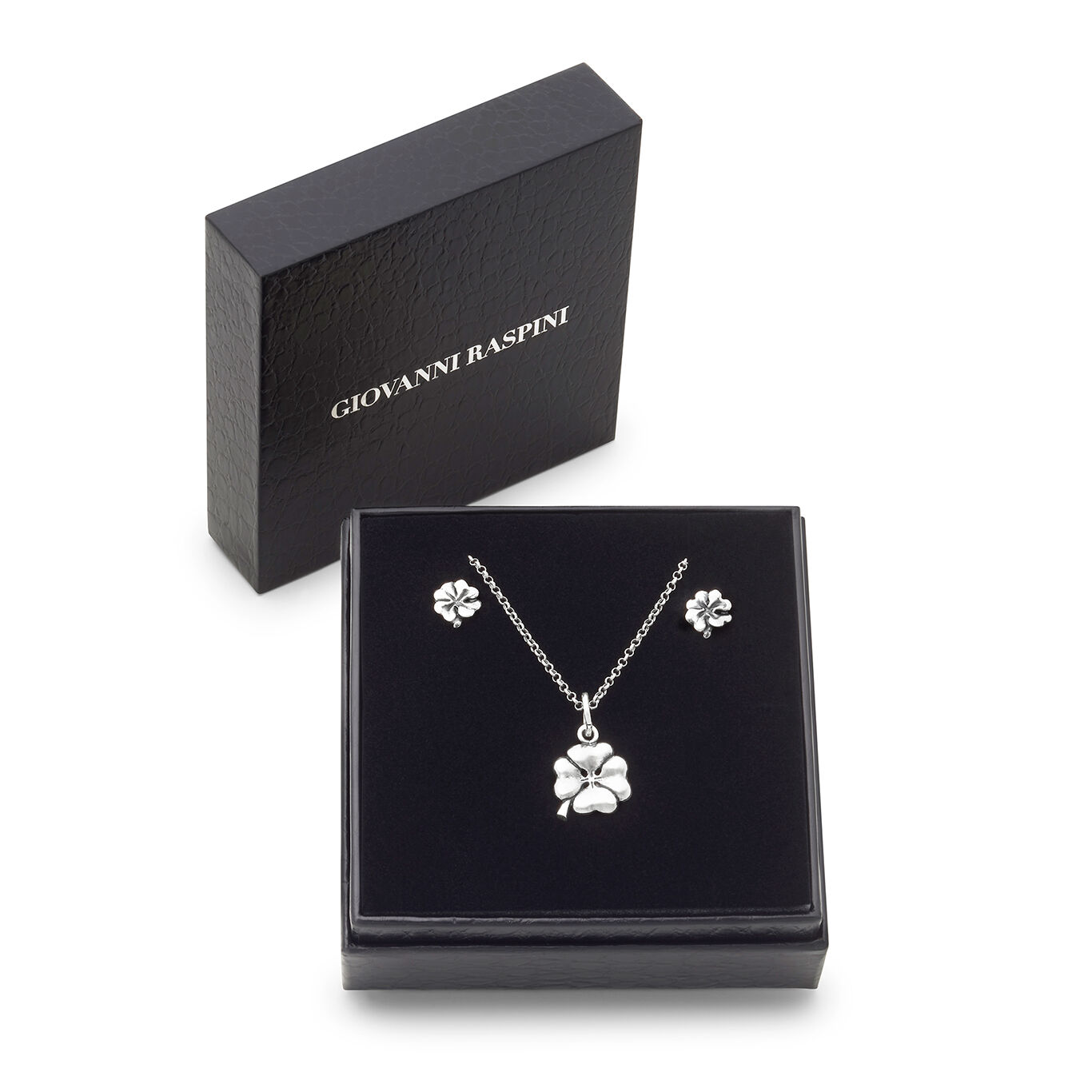 Vierbl&auml;ttriges Kleeblatt-Set, Halskette und Ohrringe aus Silber 925_image number 2_Giovanni Raspini