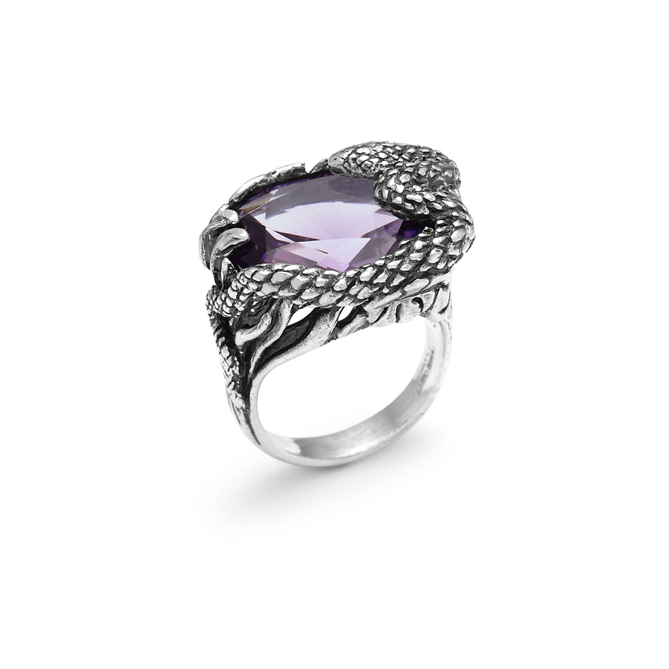 Eden Snake Big Ring, Ring in Sterling Silver and amethyst color quartz_image number 2_Giovanni Raspini