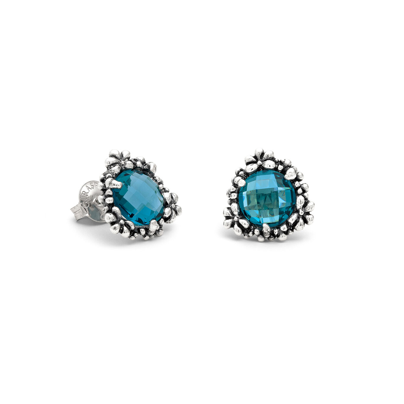Orecchini pendenti con pietra preziosa rotonda in larimar con design floreale - Orecchini da donna fatti a mano in argento sterling 925, lunghezza