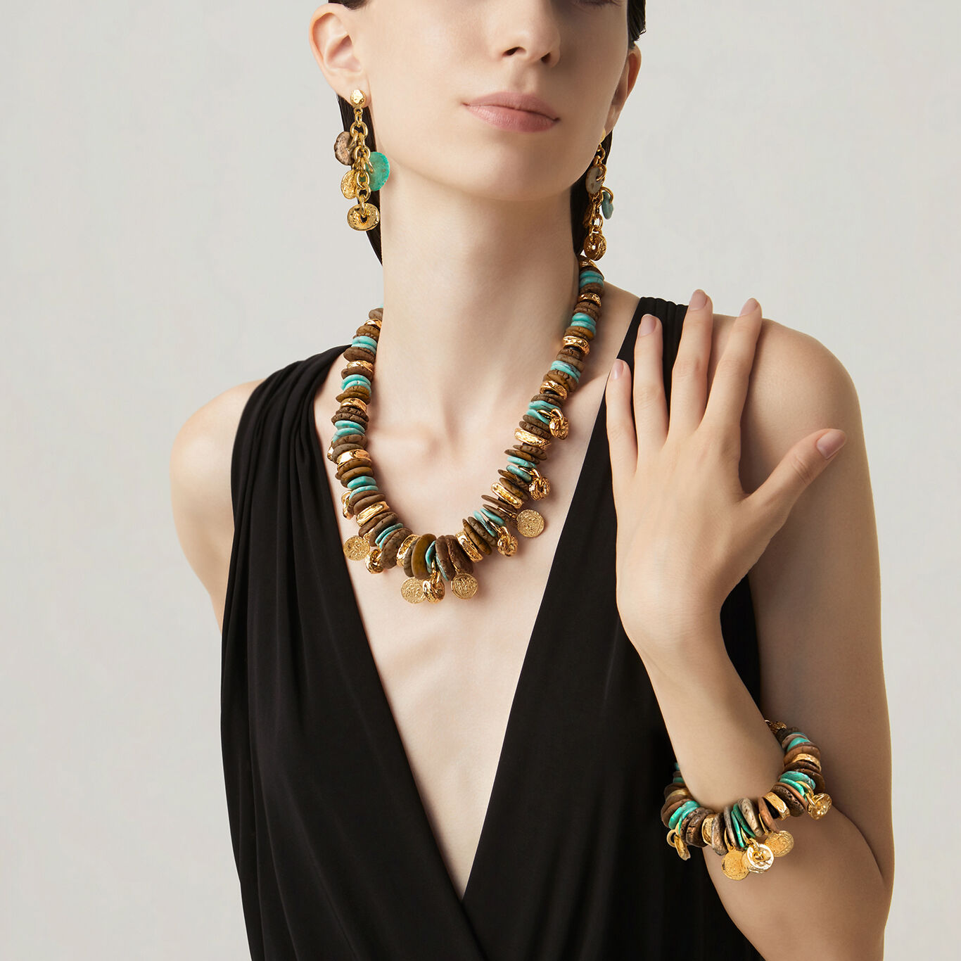 Collana Bali, Collana in Argento 925 dorato, turchese e diaspro color sabbia_image number 2_Giovanni Raspini