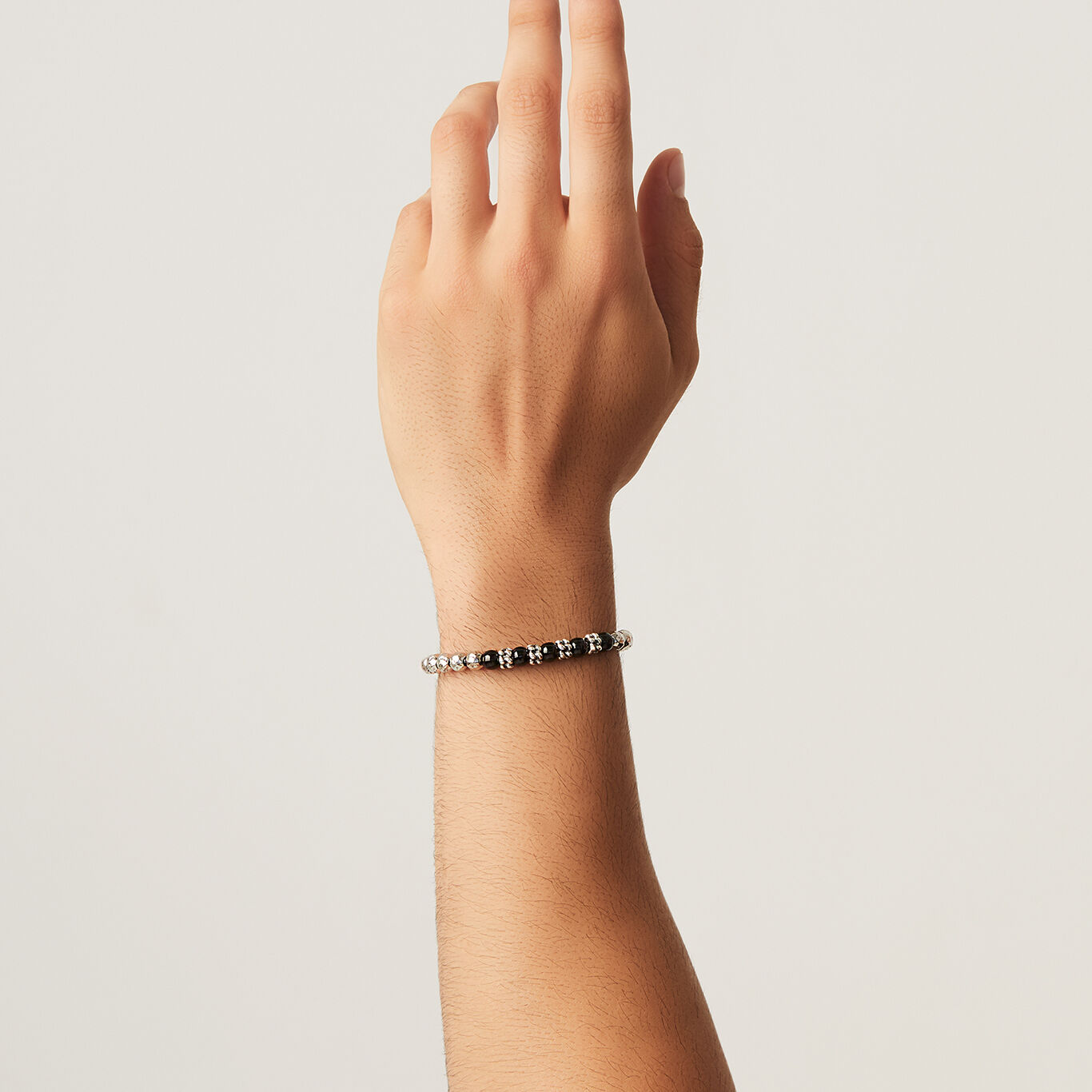 Onyx Spheres And Wheat Chain Bracelet