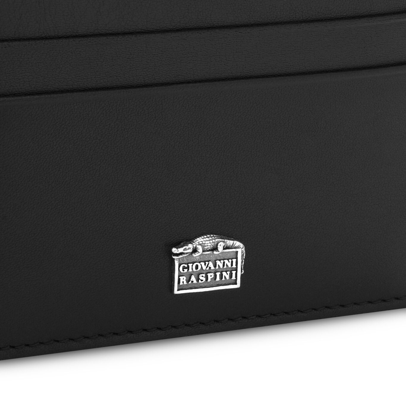 Porte-cartes avec fermeture &eacute;clair en cuir lisse, Porte-cartes en cuir et d&eacute;coration embl&eacute;matique en argent massif_image number 2_Giovanni Raspini
