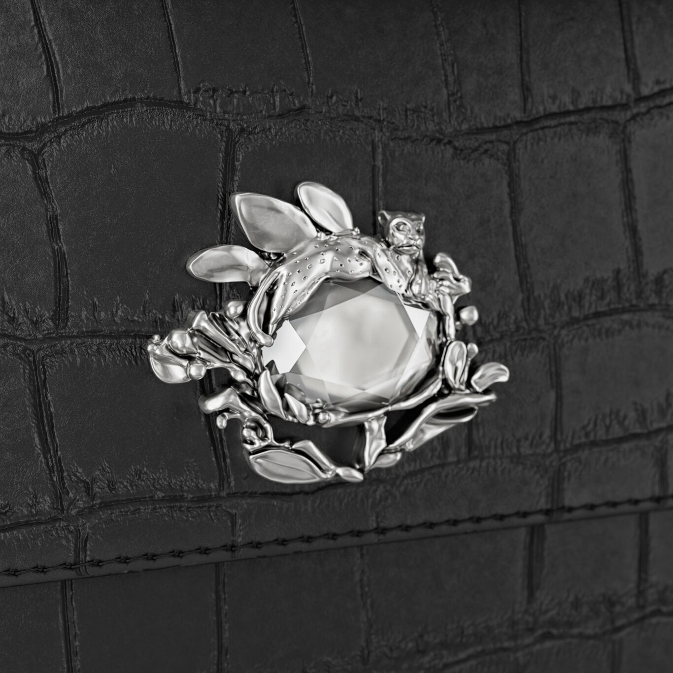 Portafoglio Continental Jungle Pelle Croco Nera, Portafoglio in pelle e decoro in bronzobianco_image number 4_Giovanni Raspini