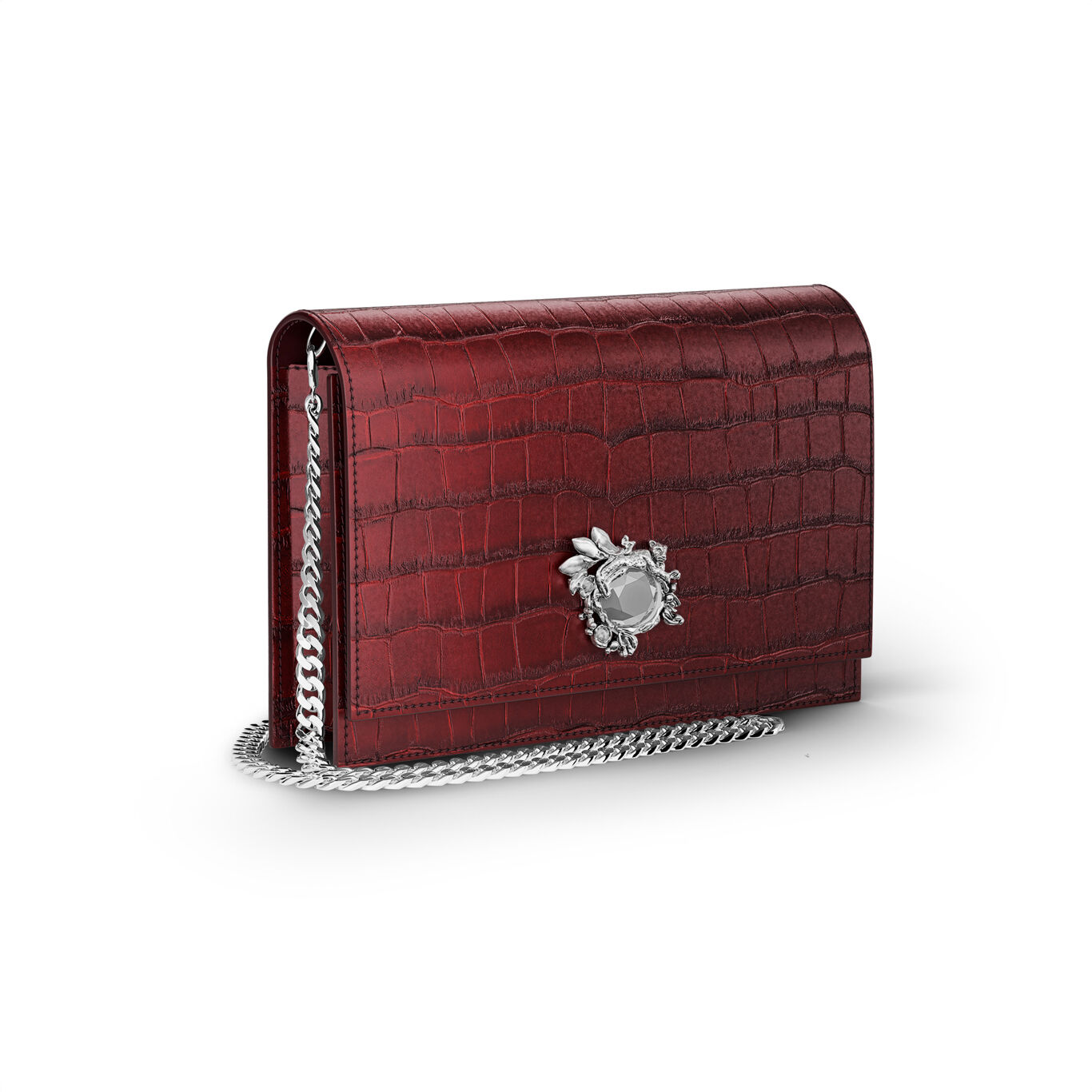 Pochette Jungle en Cuir Croco Bordeaux, Pochette en cuir et d&eacute;coration en bronzobianco_image number 3_Giovanni Raspini