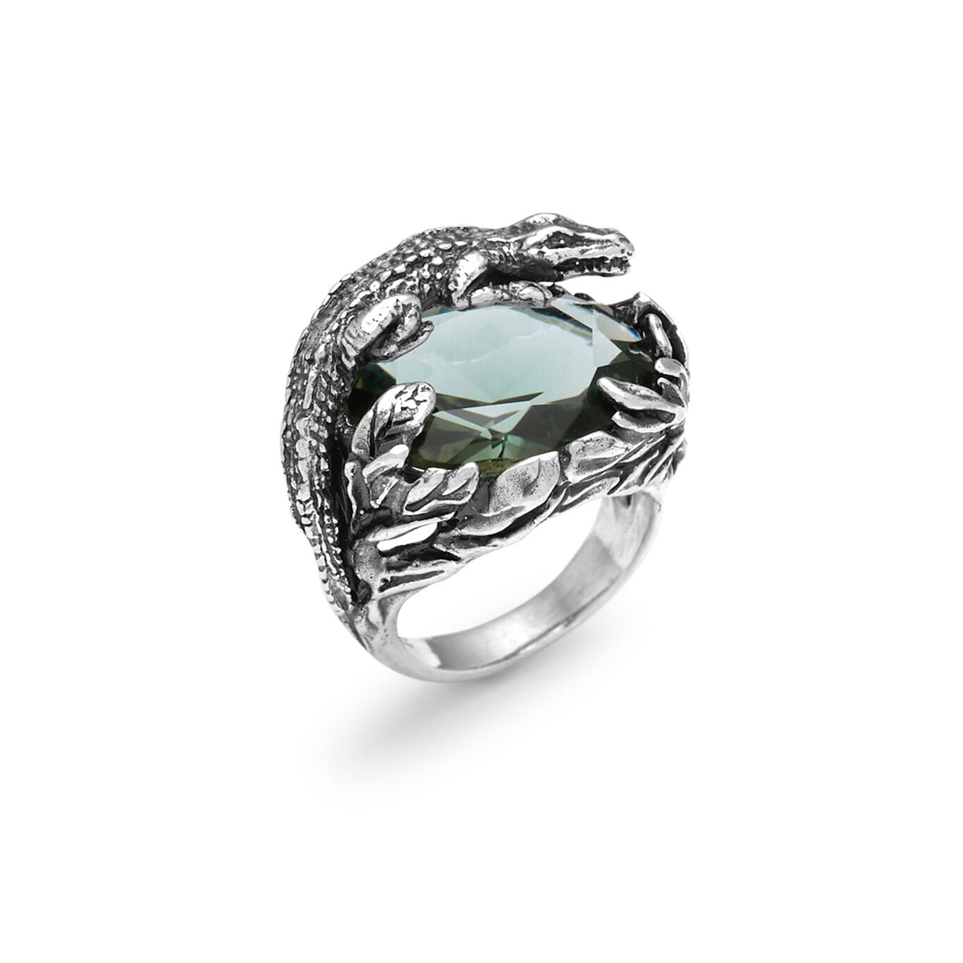 Anello Coccodrillo Eden Grande, Anello in Argento 925 e quarzo verde_image number 2_Giovanni Raspini